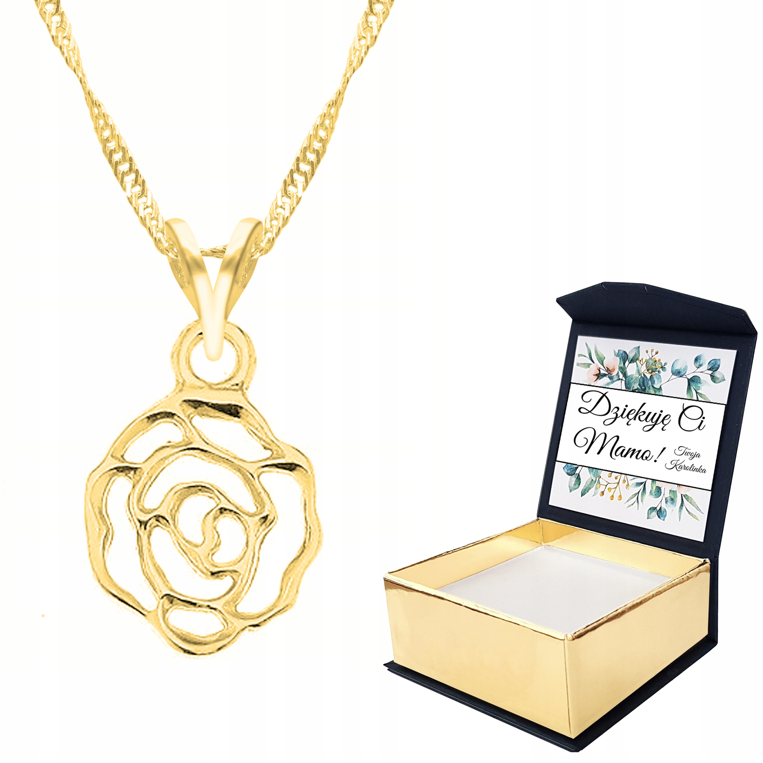 Zlatý náhrdelník Růže Květ Vlastní Potisk