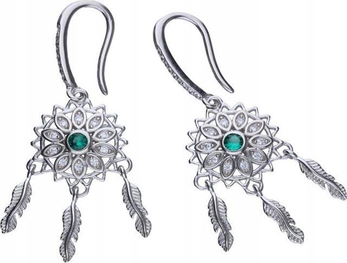Stříbrné náušnice 925 Lapač snů zirkony zelené módní pro ženu