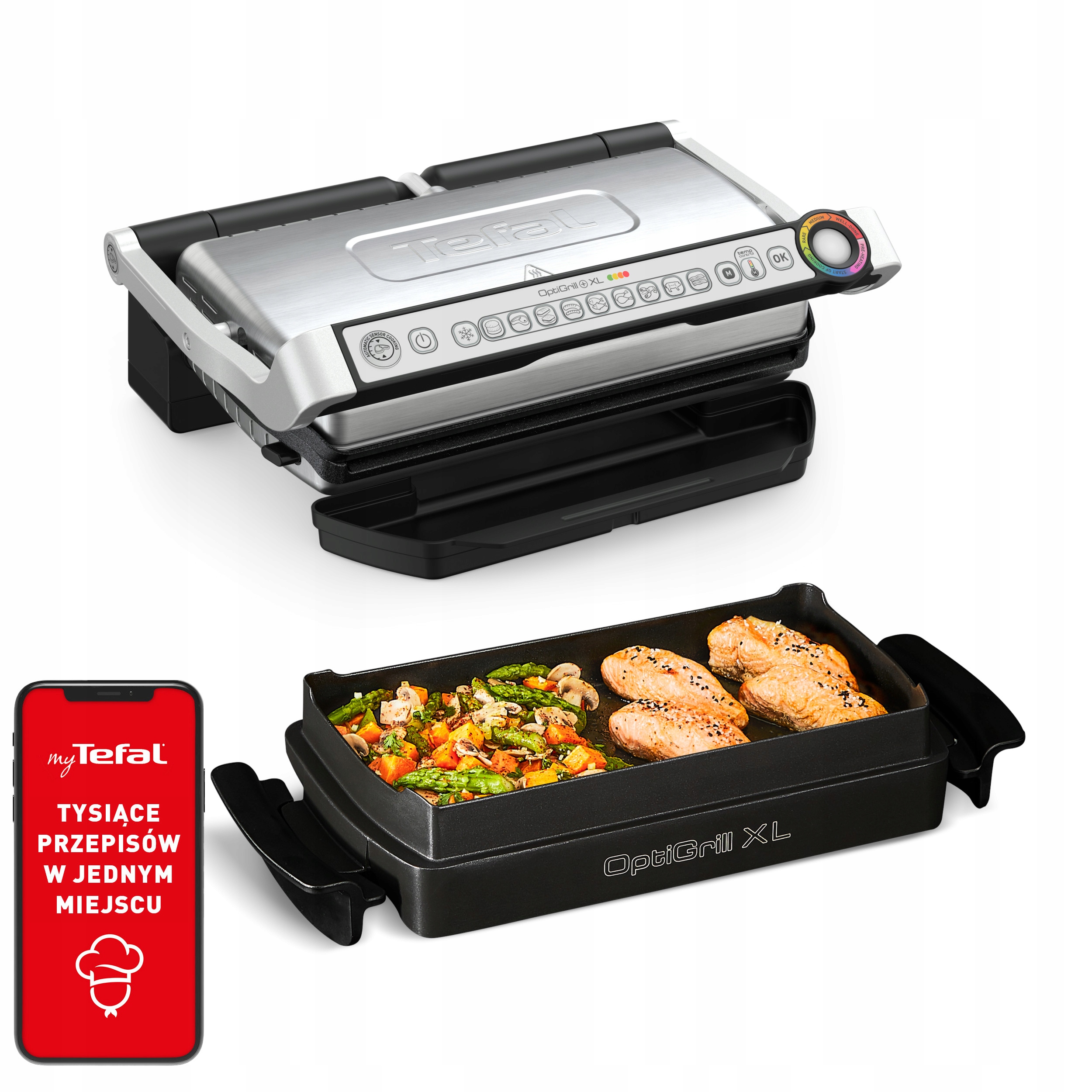 Tefal OptiGrill+ XL elektrický kontaktní gril na panini stříbrnošedý 2000 W