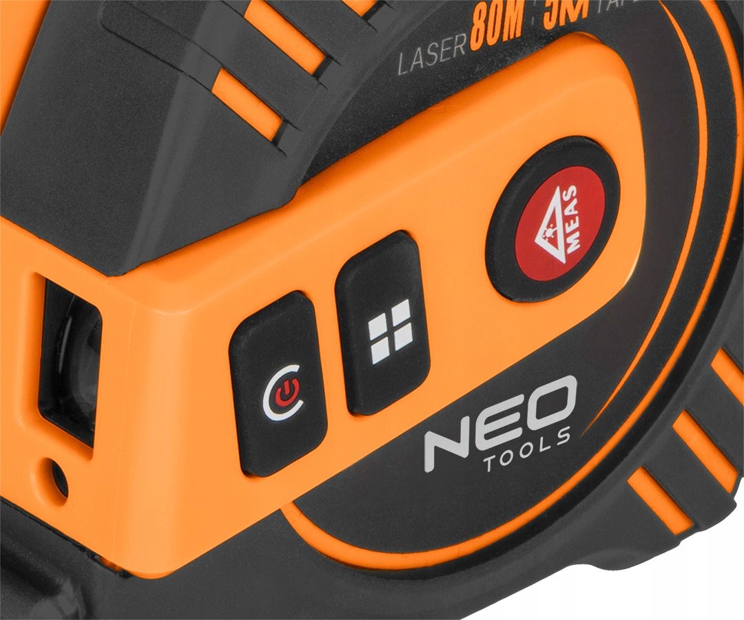 NEO DALMIERZ LASEROWY PODŚWIETLANY CYFROWY Z MIARKĄ ZWIJANĄ 5m 40m Maksymalny zasięg 61-100 m