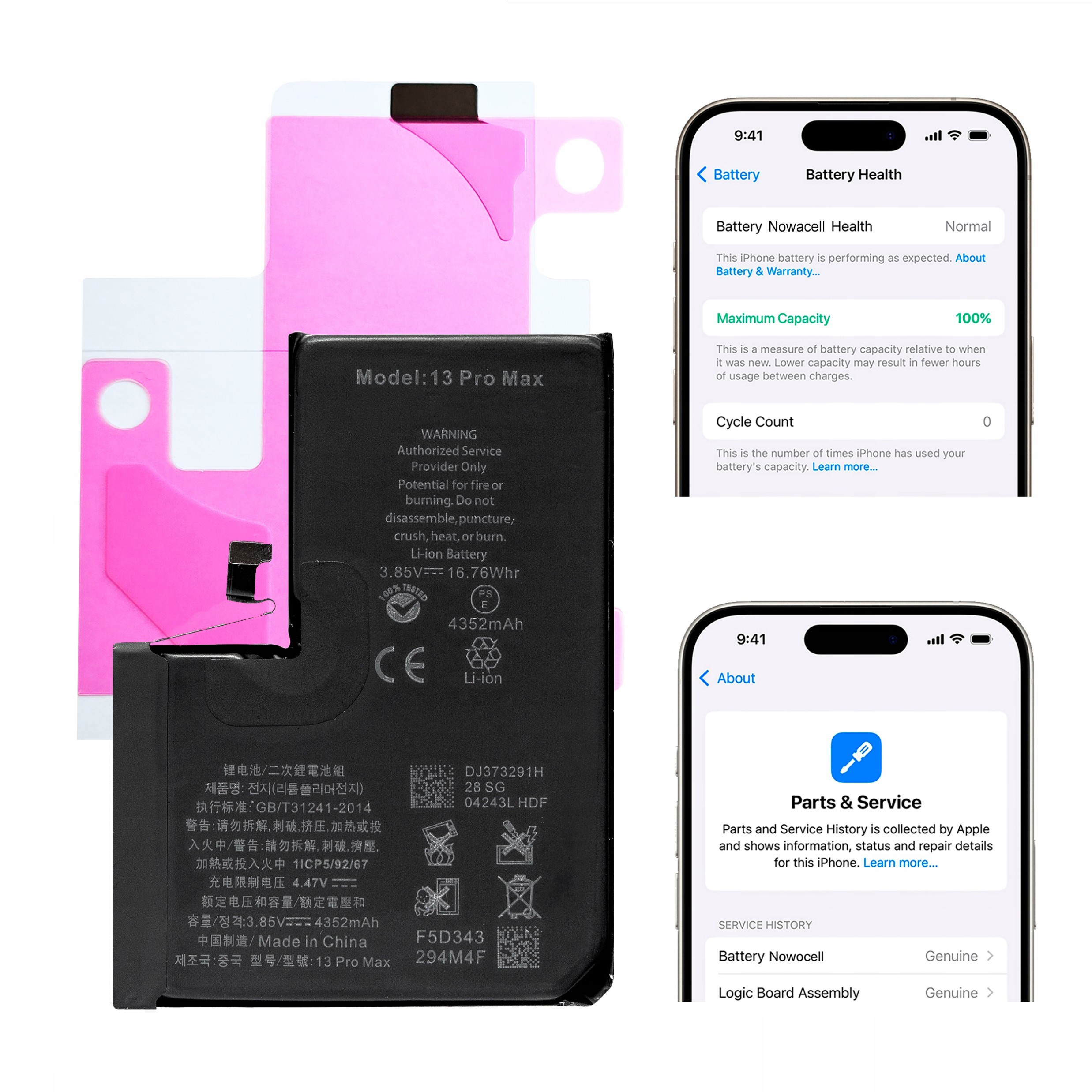 Bateria iPhone 13 Pro Max Bez Komunikatu 4352 mAh Oem Jakość Kondycja 100%