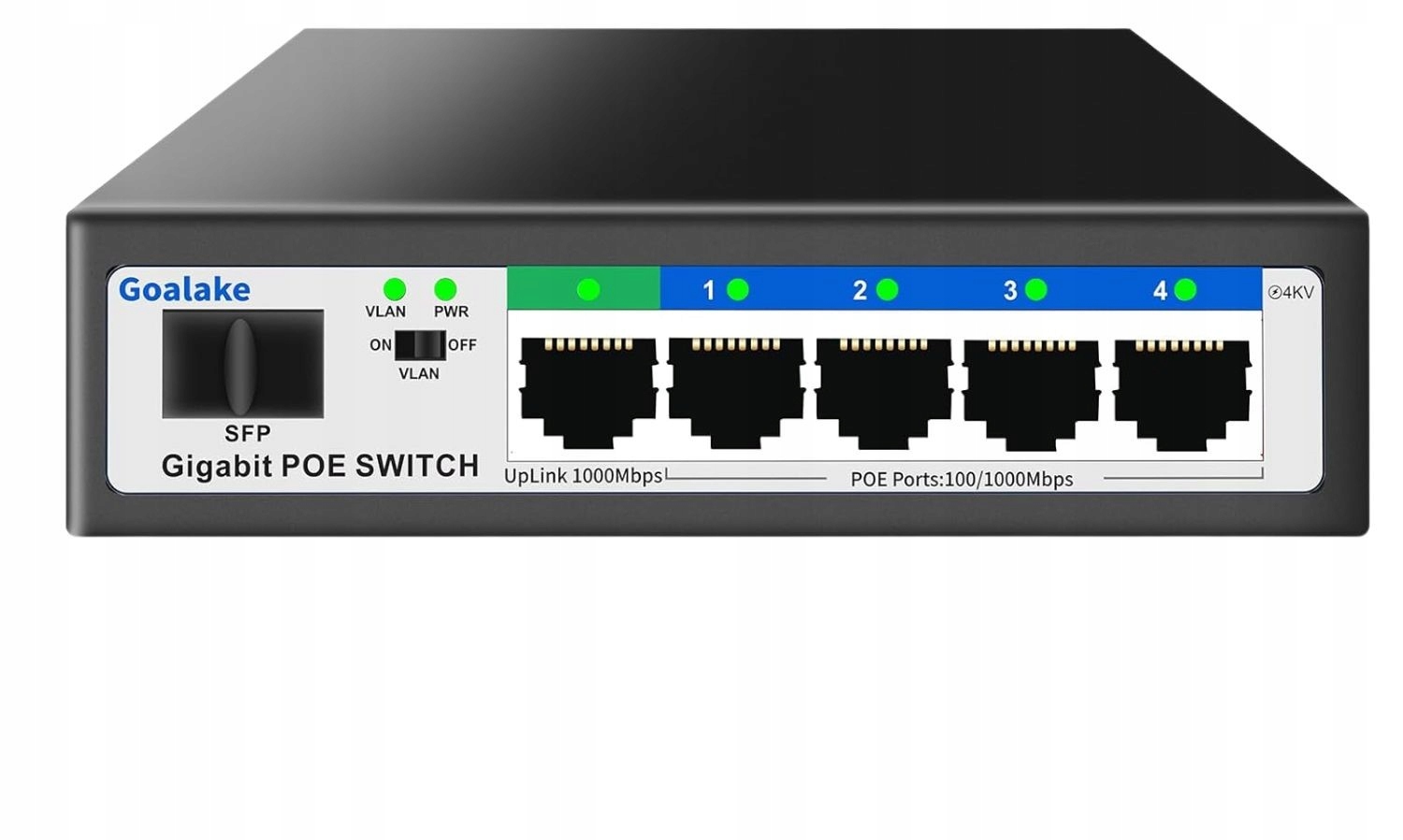 Přepínač PoE 5xGigabit 1 Sfp 52W Vlan Ai Watchdog Goalake