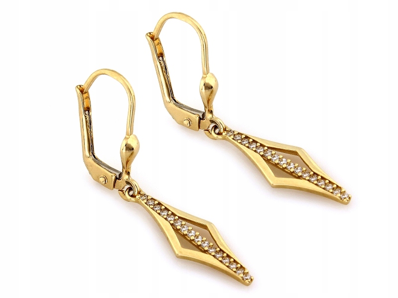 Zlaté náušnice závěsné 585 14k s zirkony 1.96g jako dárek