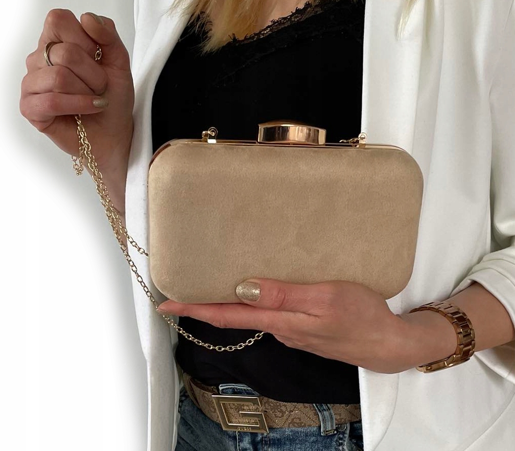 CZARNA zamszowa wizytowa torebka kopertówka PUZDERKO Głębokość produktu 4.5 cm