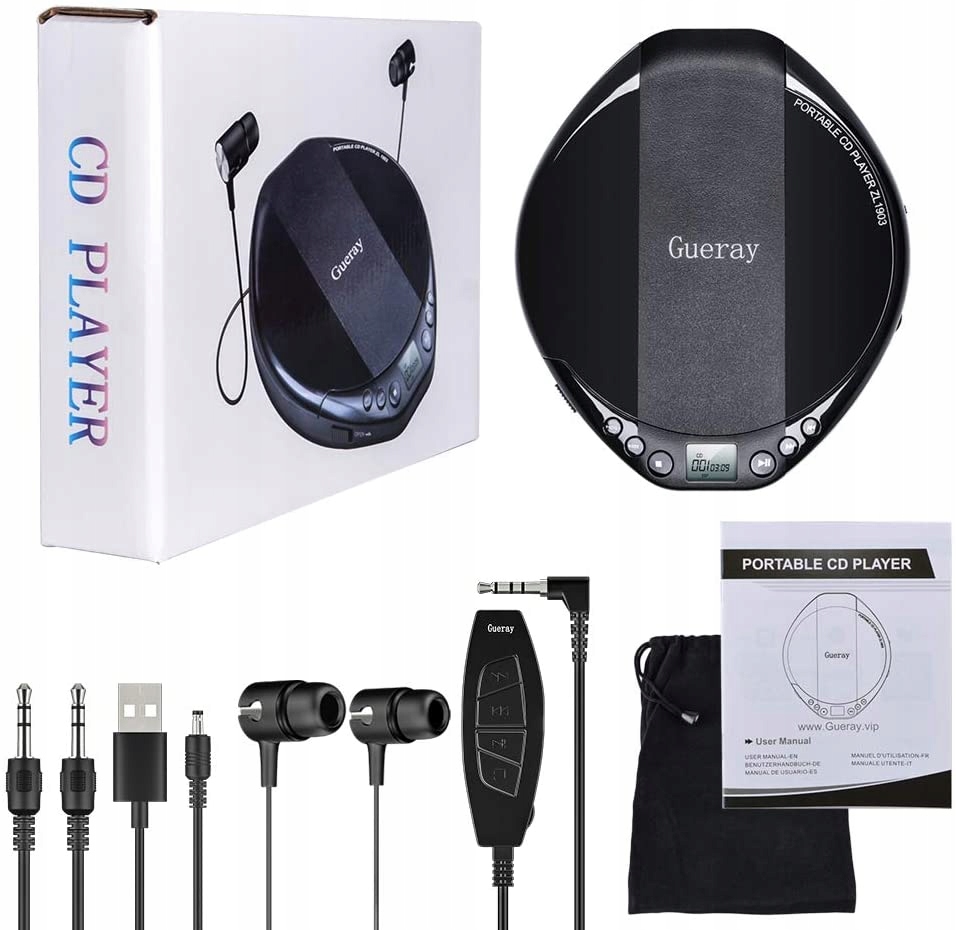DISCMAN PRZENOŚNY ODTWARZACZ CD HIFI CZARNY Pilot na kablu tak