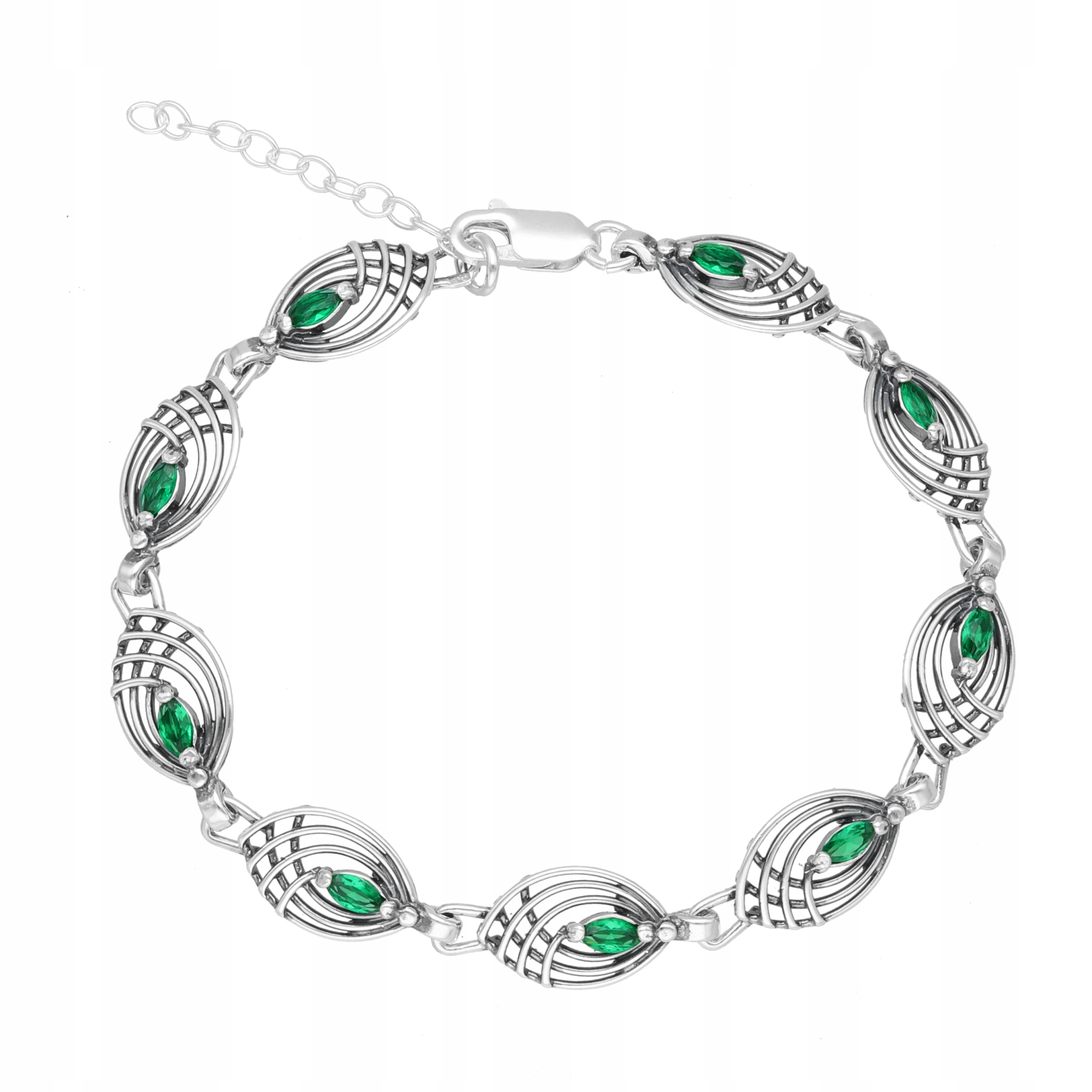 Prolamovaný náramek se smaragdovými zirkony, stříbro