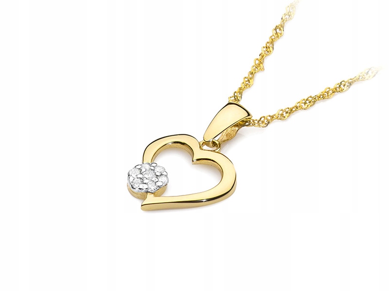 Zlatý přívěsek 585, jemné srdce s brilianty, přívěsek na řetízek 14k