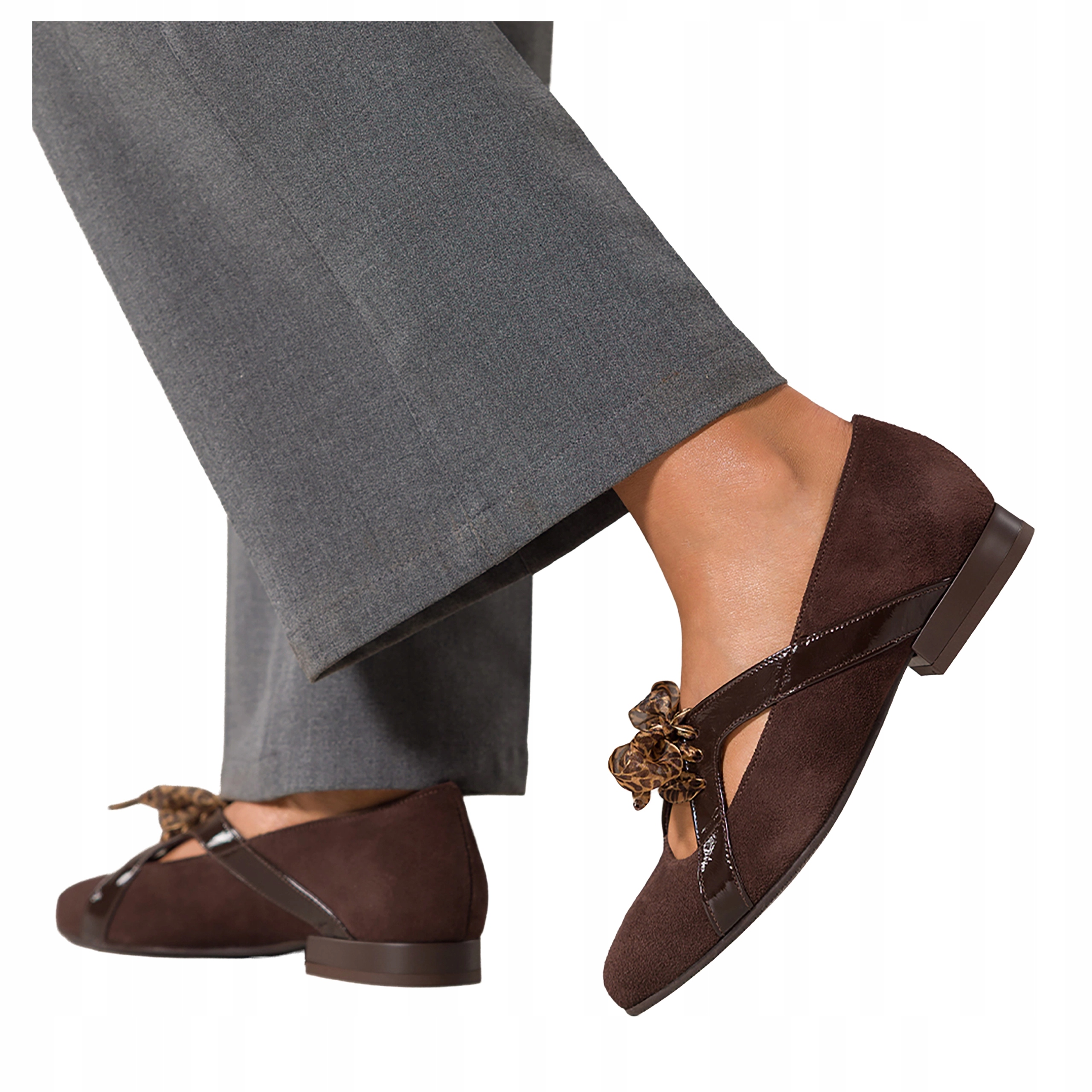 Čokoládové Baleríny Dámské Modne, vázané stuhou s koženým vzorem, velikost 41