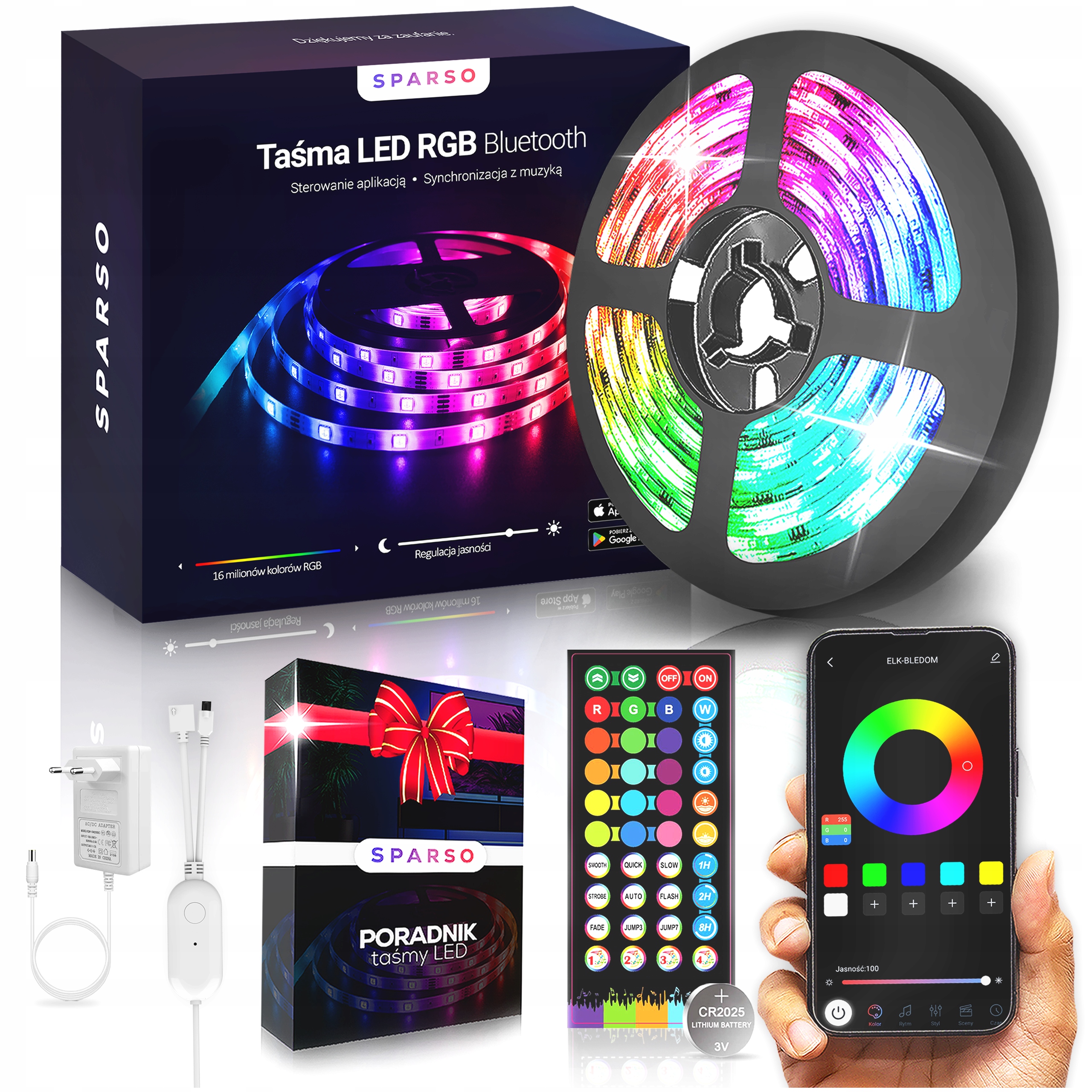 Taśma LED 10M RGB 5050 LEDY Pilot APLIKACJA Bluetooth MUZYKA Zestaw 12V SMD