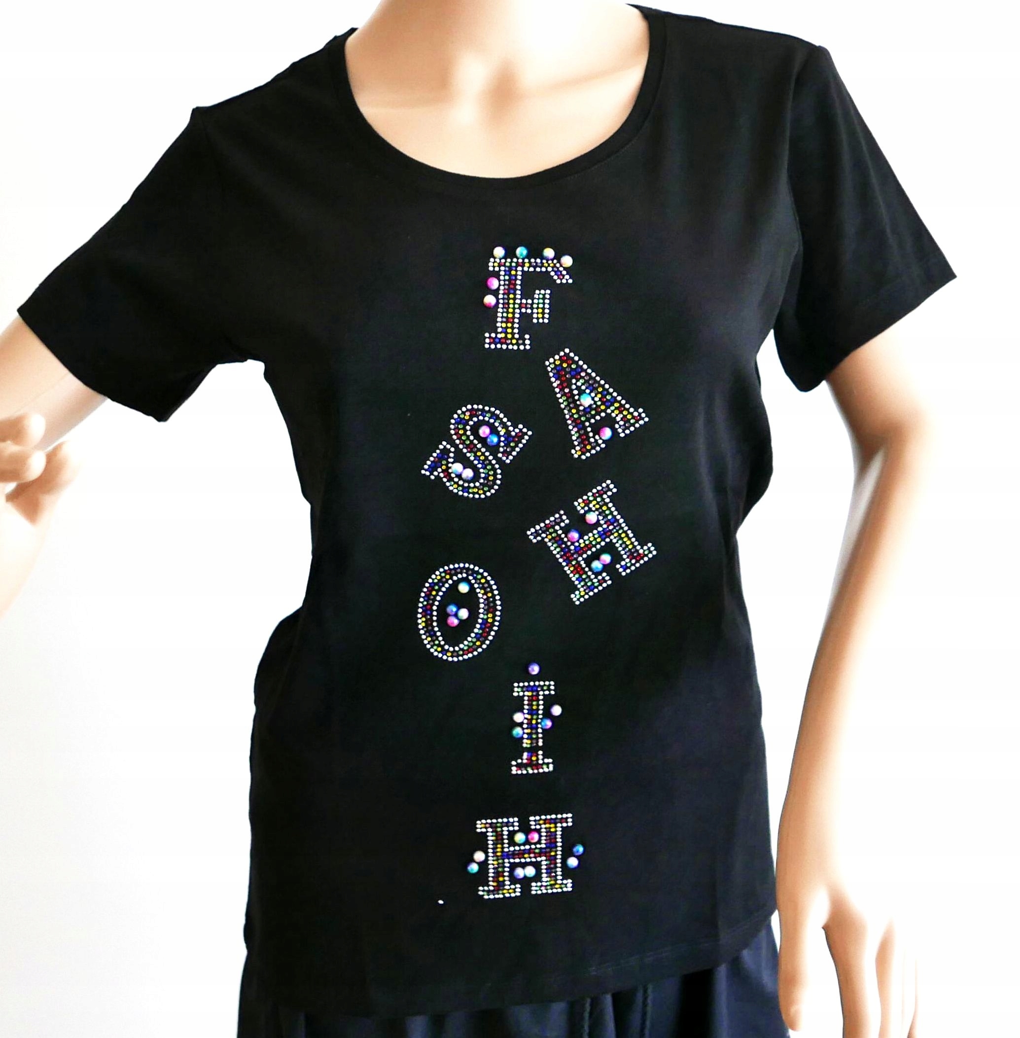 

Wygodny T-shirt bawełna cyrkonie czarny XL/XXL