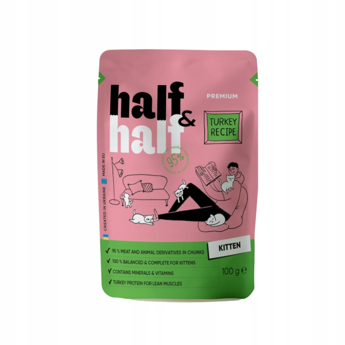 Levně Half&Half Premium Mokré krmivo pro kočky Junior krůta 24x100 g