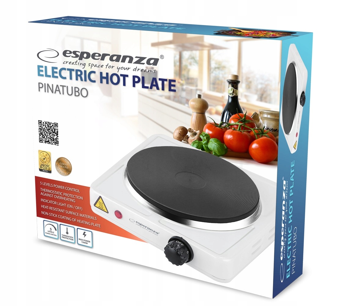 KUCHENKA ELEKTRYCZNA JEDNOPALNIKOWA PRZENOŚNA Kolor dominujący biały