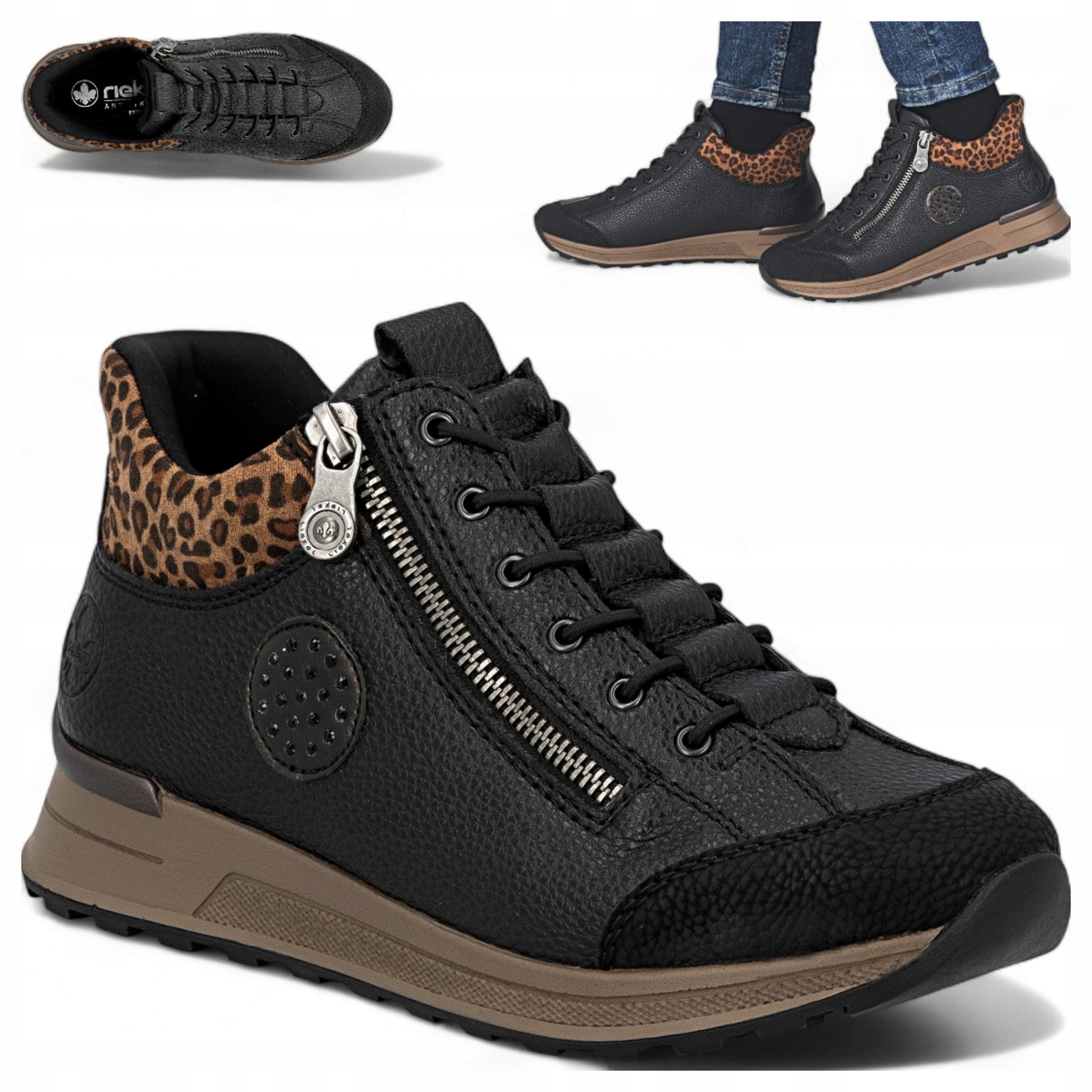 Rieker Dámské tenisky 41 Sportovní Pohodlné Polobotky Zateplené Zip Černé