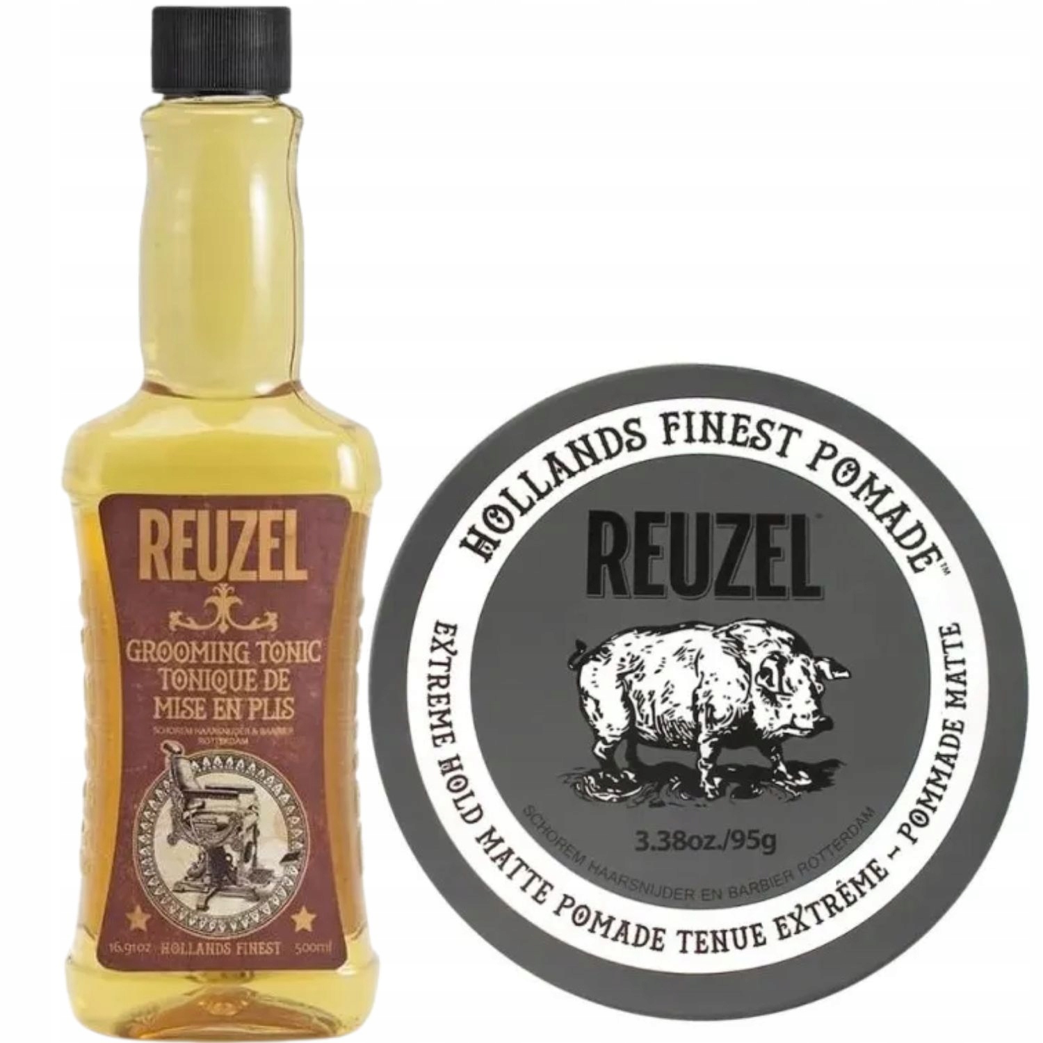Reuzel Extreme Hold Matte Pig pomada 95g+Reuzel Grooming Tonic 500 ml