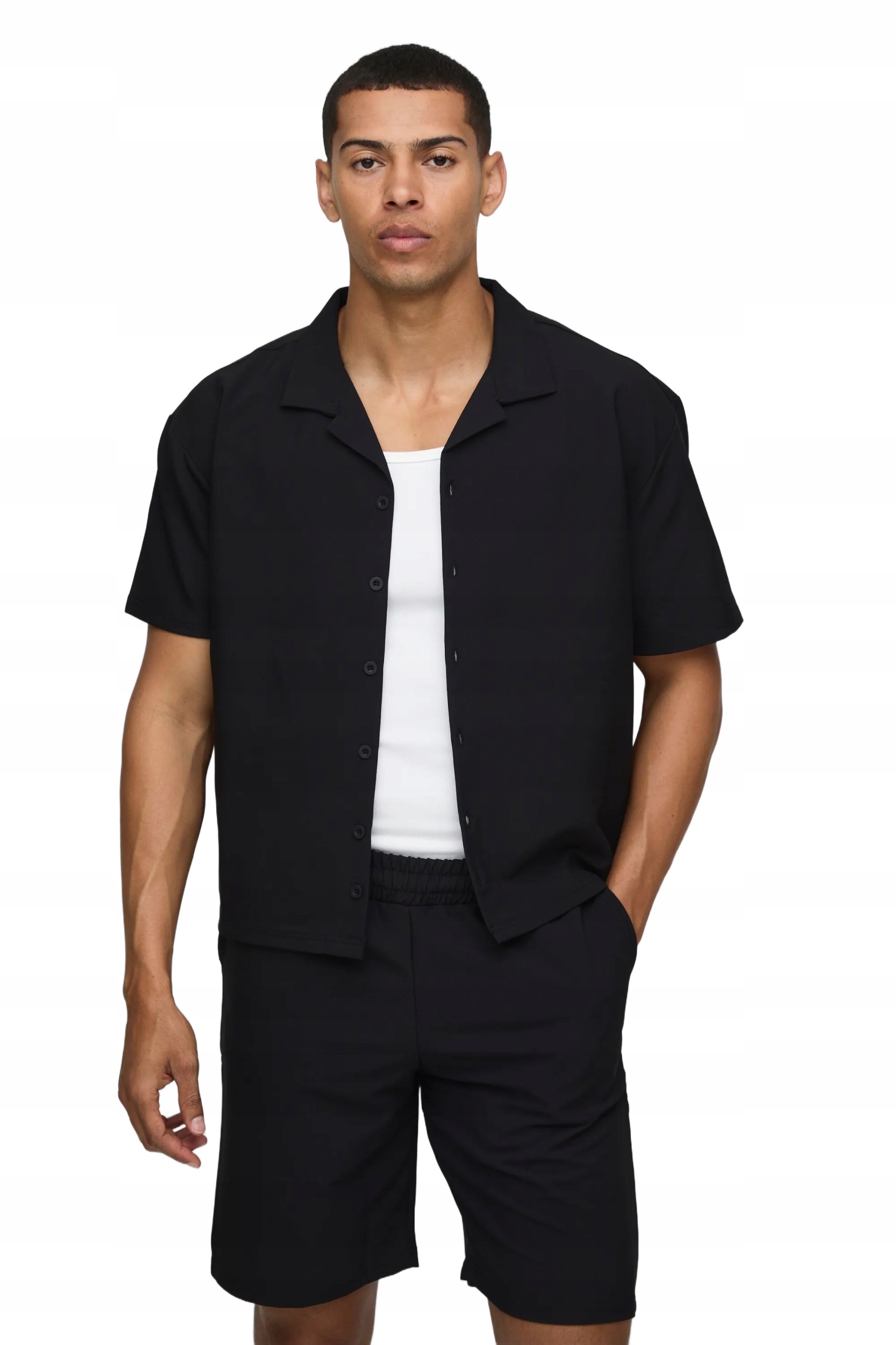 Boohooman Černý Komplet Pánská Košile S Krátkým Rukávem A Šortky XL Z3A