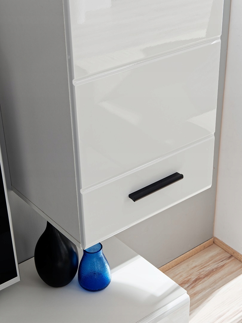 Duża MEBLOŚCIANKA LAUREN biały zestaw mebli połysk Montaż meble do samodzielnego montażu