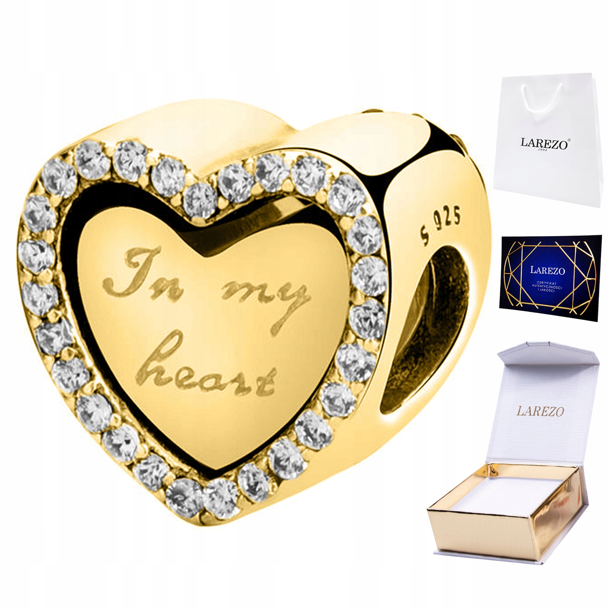 Charms Zlaté Dvojité Srdíčko Zlaté Srdce Láska Zirkony Stříbro 925