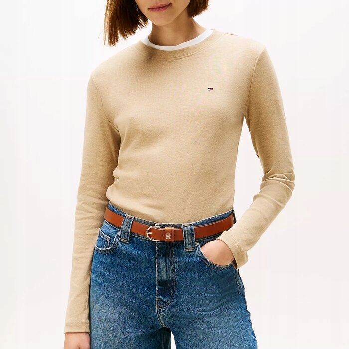 Tričko Tommy Hilfiger béžové s dlouhým rukávem bavlněné L (nové)
