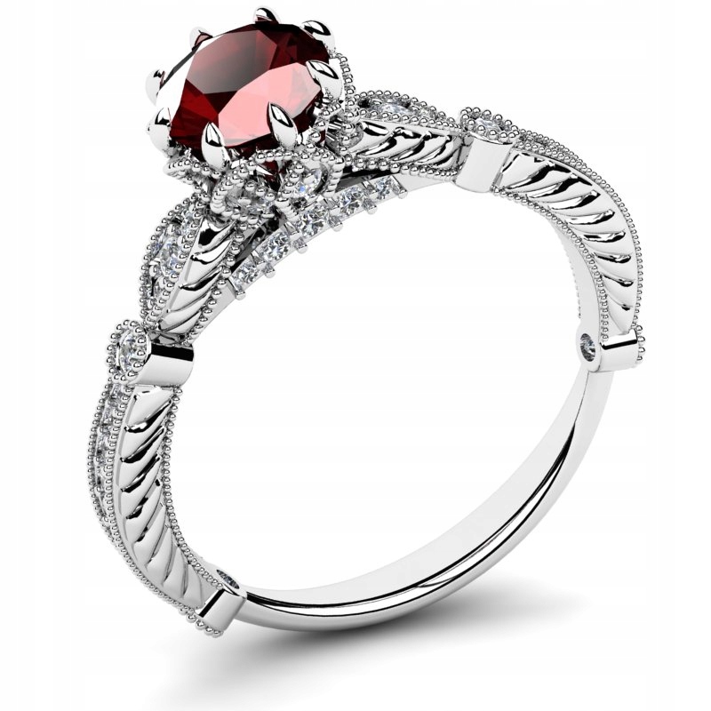 

Pierścionek Z Białego Złota Bordowa Cyrkonia