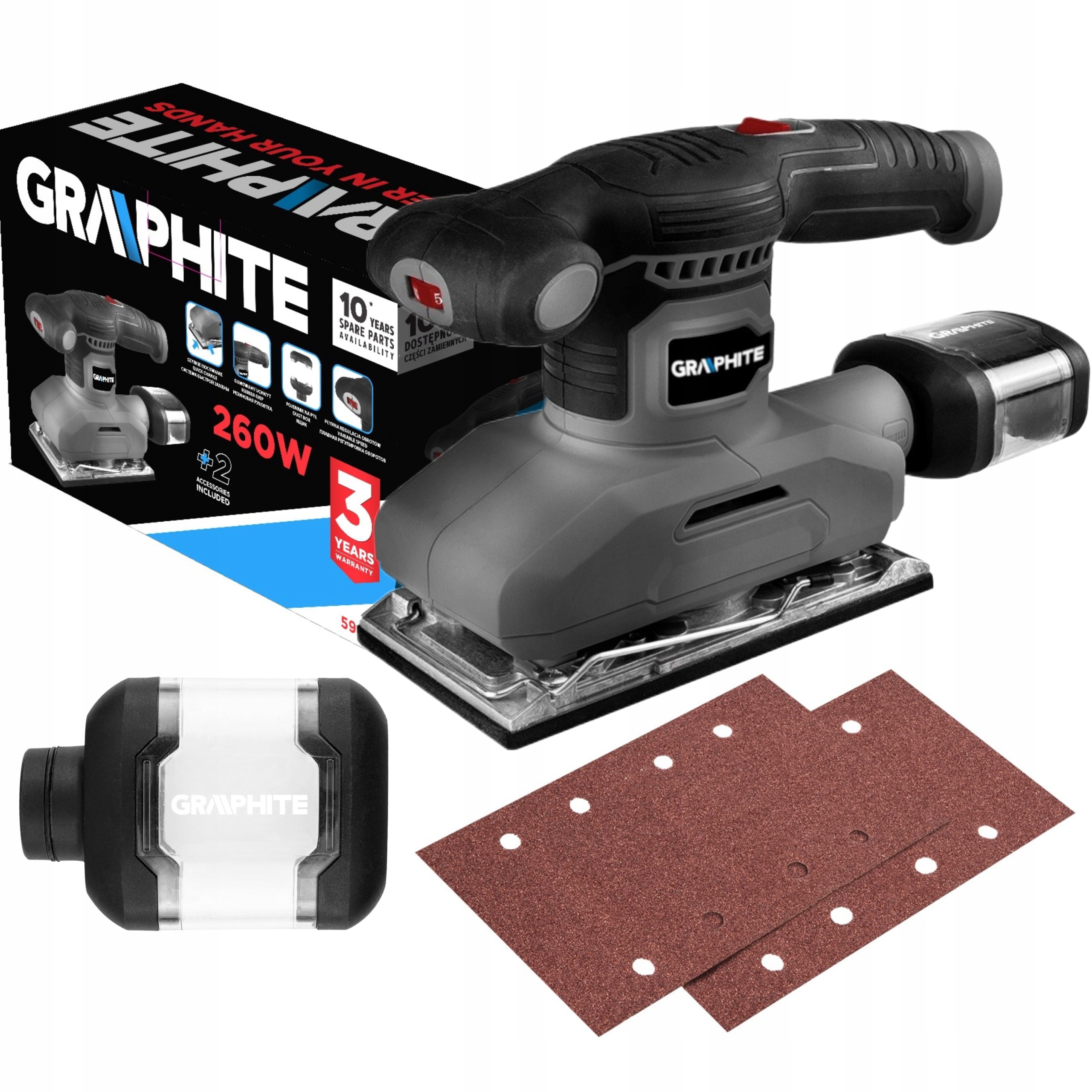 GRAPHITE орбітальна шліфувальна машина 260 Вт 90x187 мм