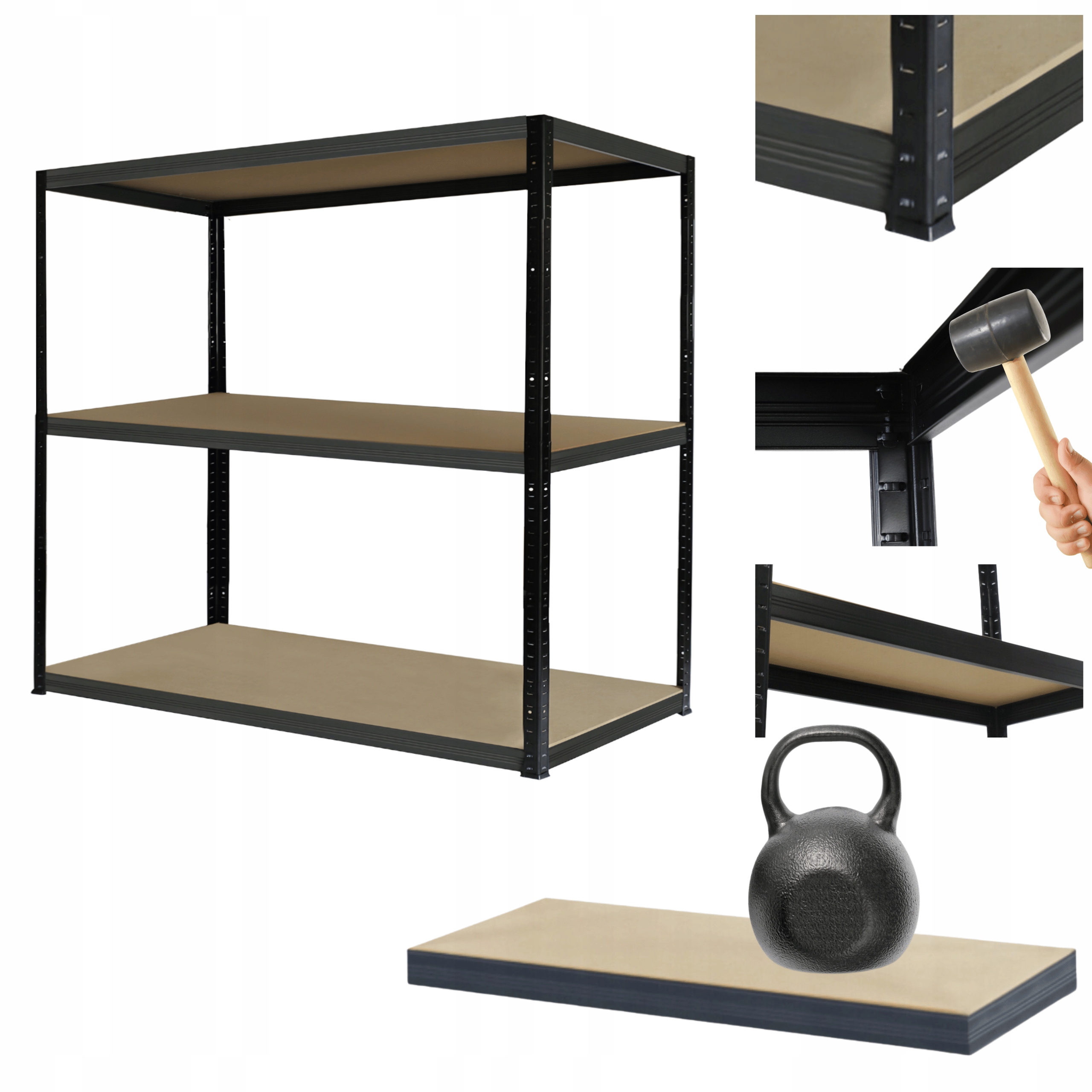 Skladovací regál garážový kovový Black Helios 106x90x60 cm 3Px175 kg Pl