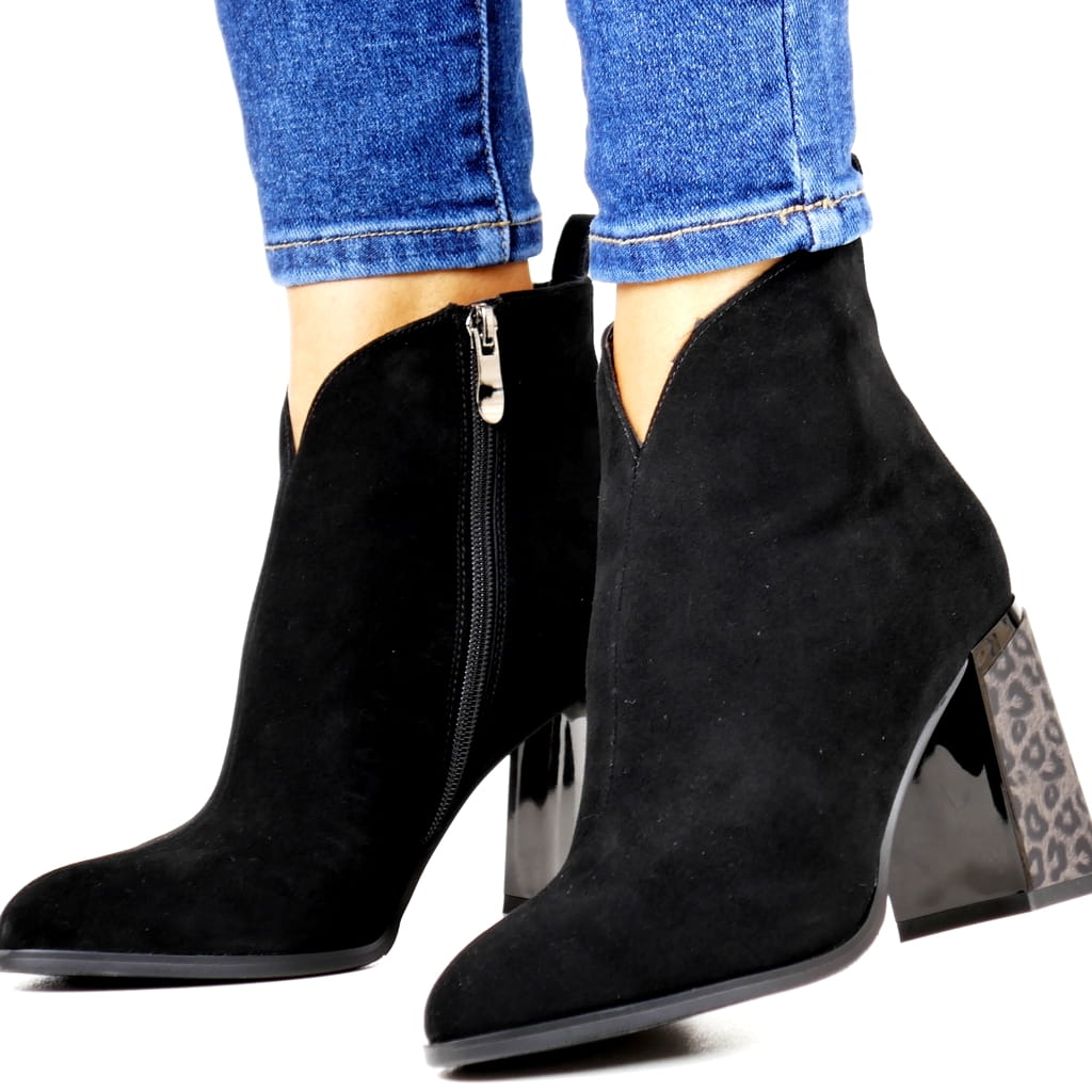 Černé Kotníkové Boty Z Kůže Na Podpatku Panterka Gino Fabiani Elegantní Módní 39