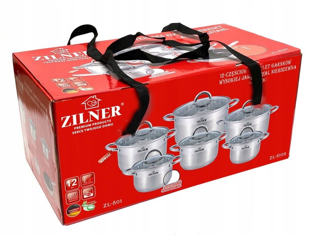 Zestaw 12-częściowy stalowy garnki ZILNER PREMIUM ZL-8109 Liczba elementów w zestawie 12