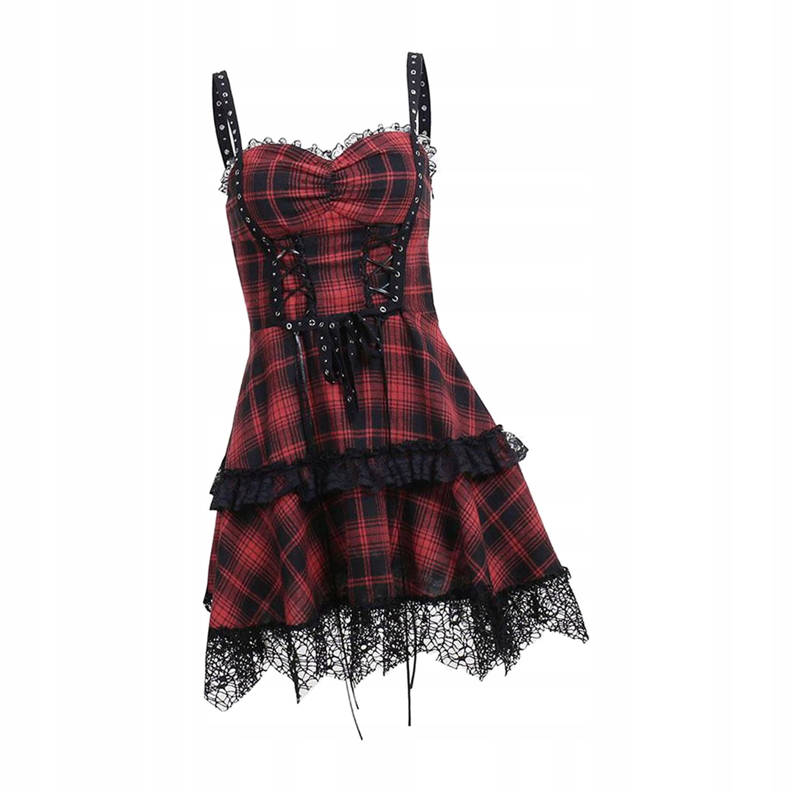 Punk Mini sukienka Plaid Cosplay Party Gothic L Wzór dominujący mix wzorów