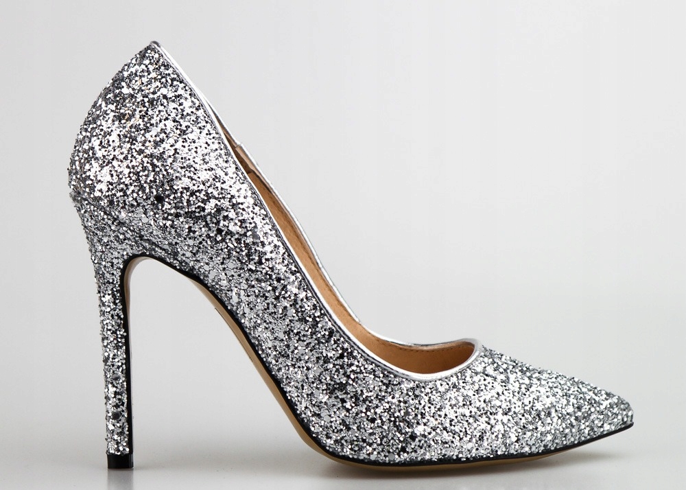 Stříbrné Kožené Brokátové Lodičky Krásné 36