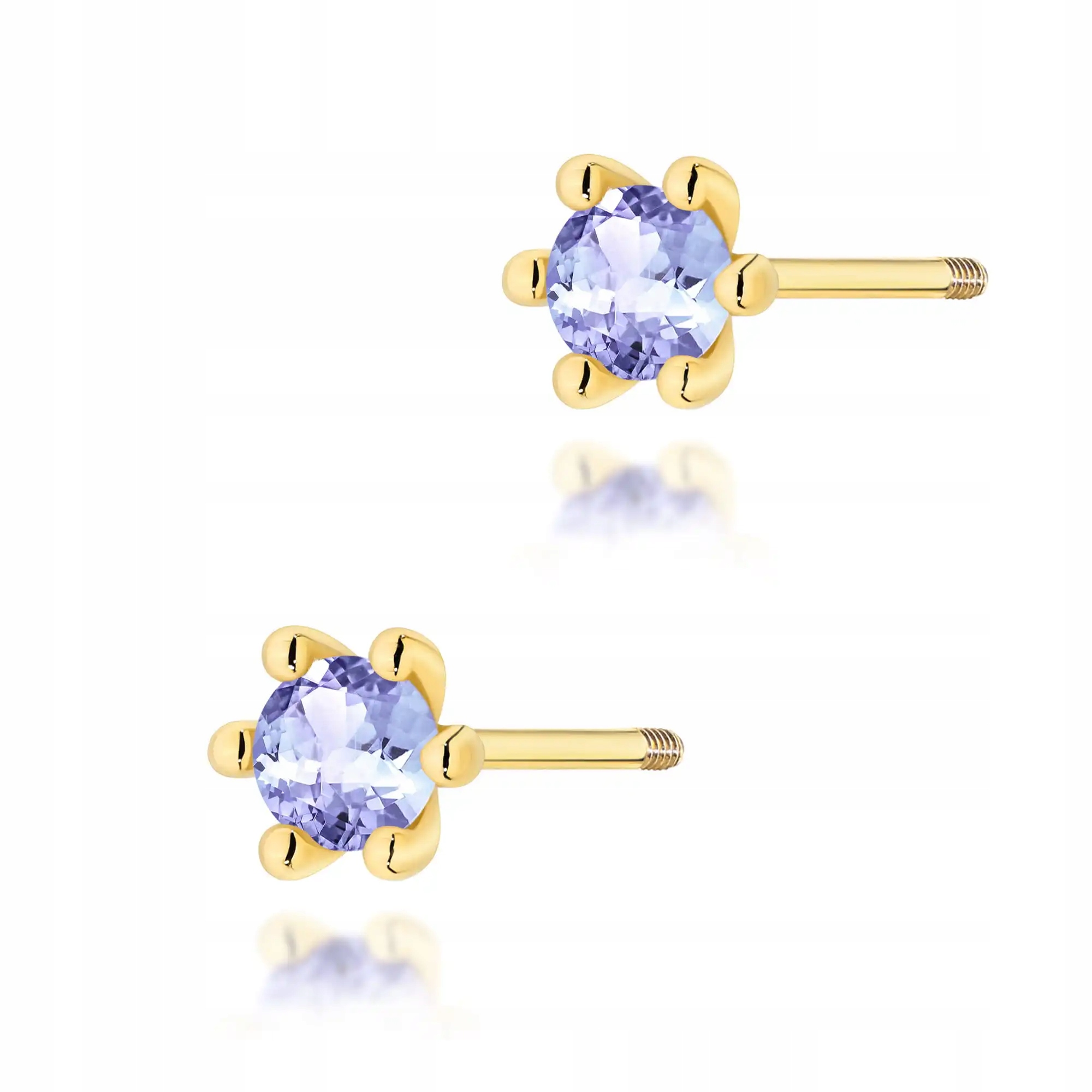 Dámské zlaté náušnice 585 tanzanit 0,15ct lesklé, poutavé, ideální jako dárek