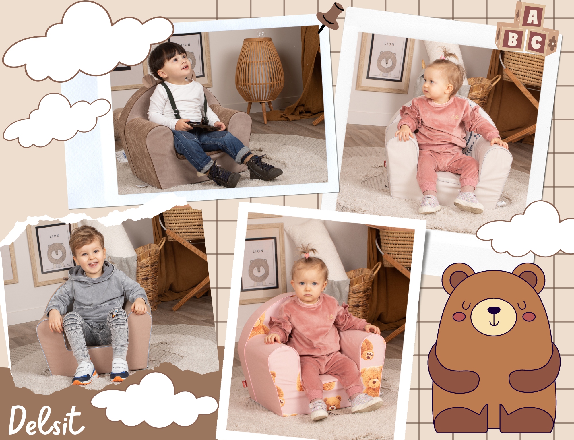 Delsit Fotelik z pianki dla dziecka, Pufa, Fotel Marka Delsit