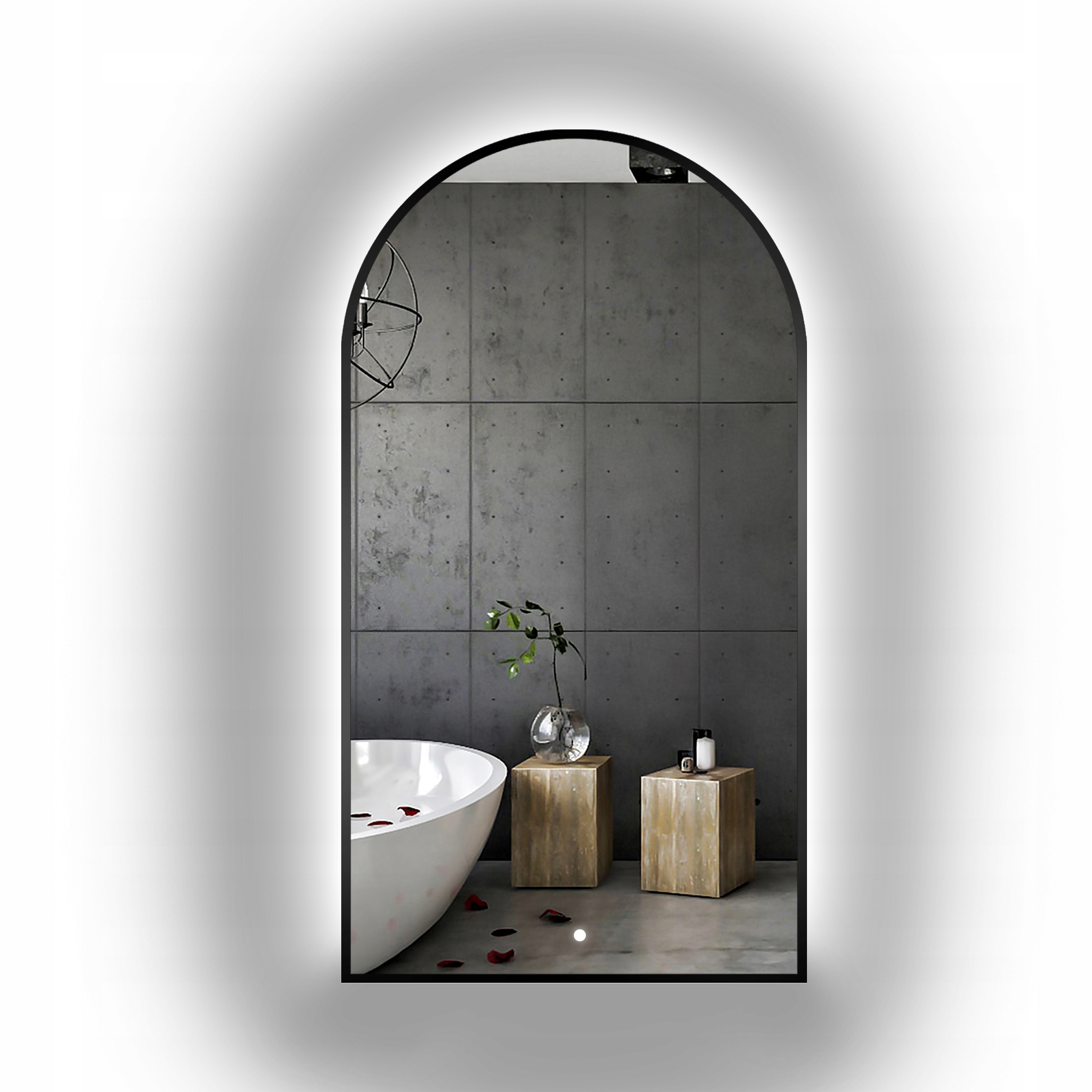 Zrcadlo Berdo v černém rámu Mdf s Led podsvícením 90x180