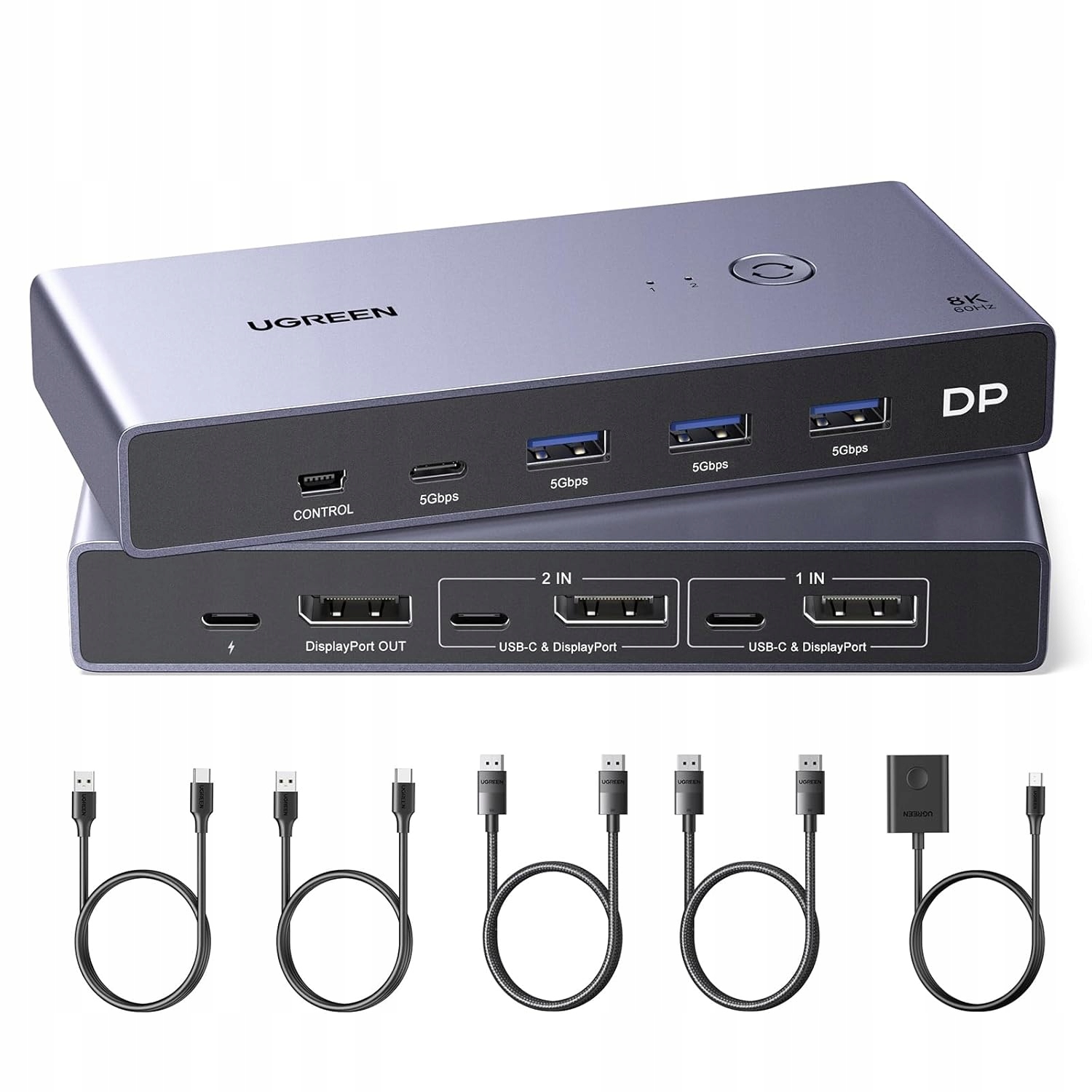 Prepínač Ugreen Kvm DisplayPort 8K 60H 4x Usb 3.0 s káblami R1140 CM695