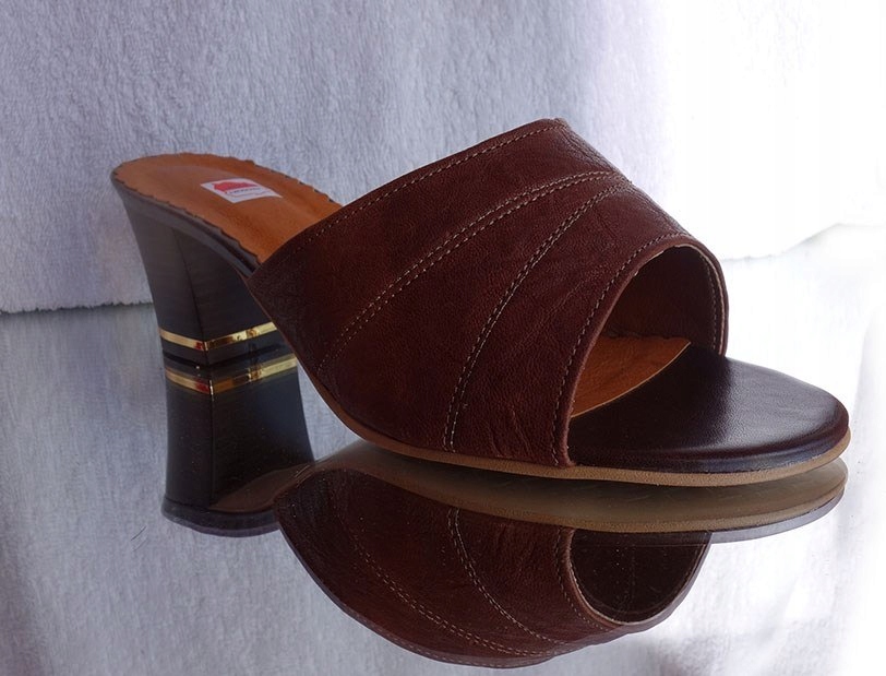 SKÓRZANE klapki DAMSKIE tęgośc H BRĄZOWE 41 Rozmiar 41