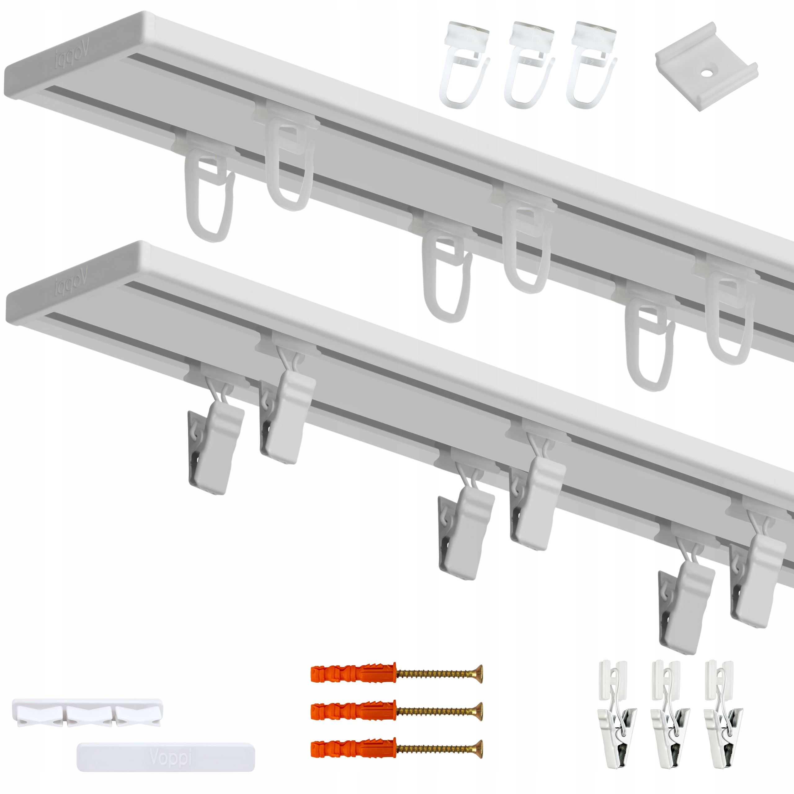 Stropná záclonová tyč Dvojitá 430 cm Stropná lišta Aluminiová Žabky Agrafky