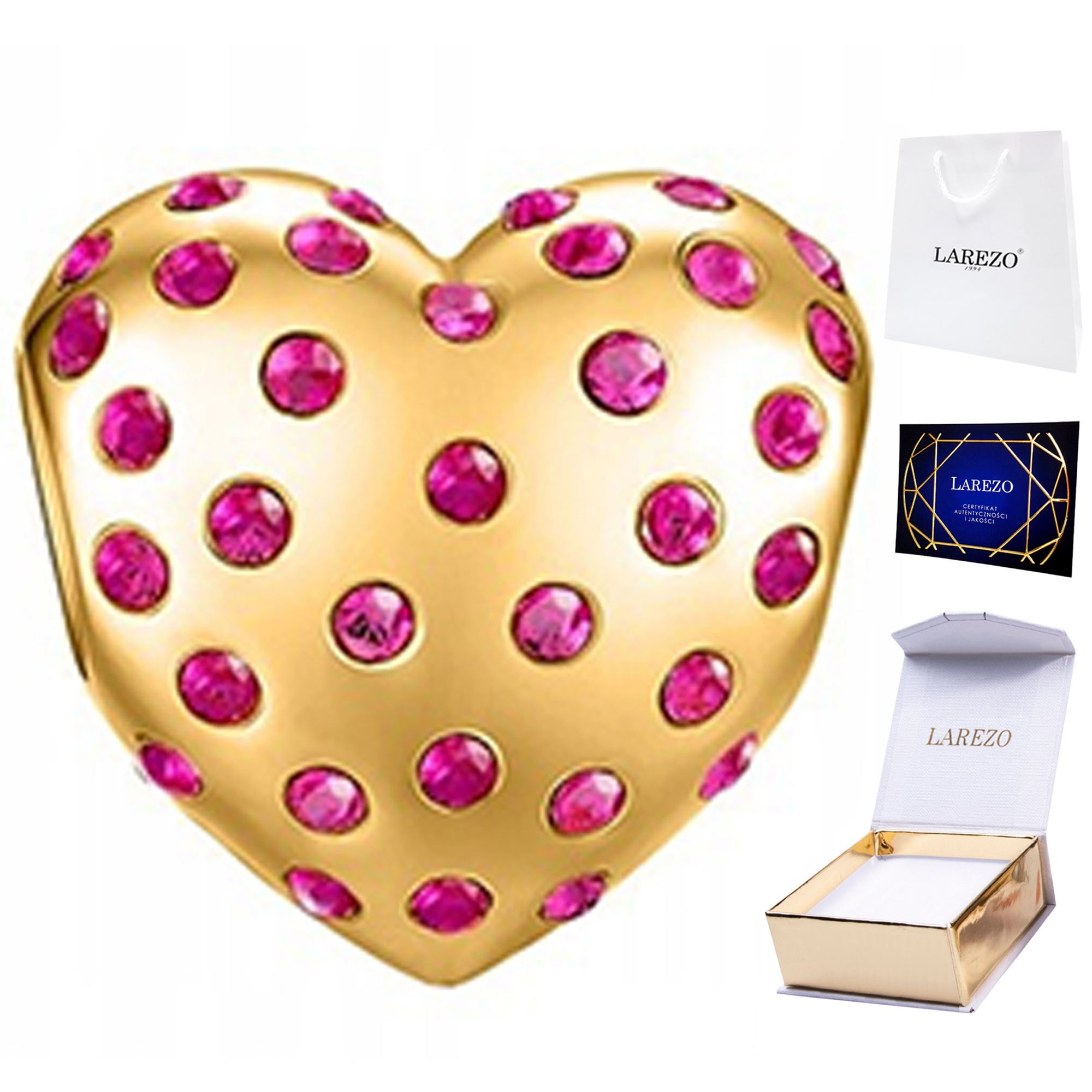 Charms Zlatý 925 s růžovým srdcem Zirkony Srdce Srdíčko pozlacené 14K