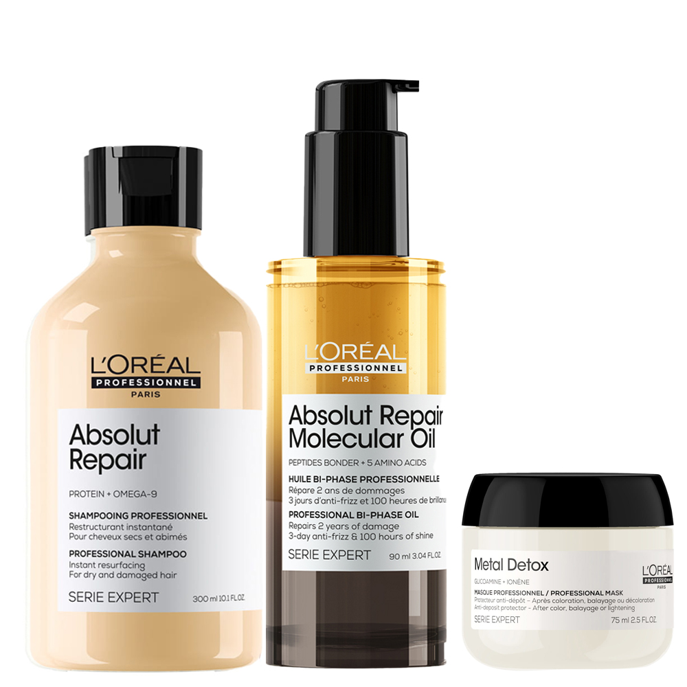 Loreal Absolut Repair šampon Molecular olej dárek Metal Detox maska 75