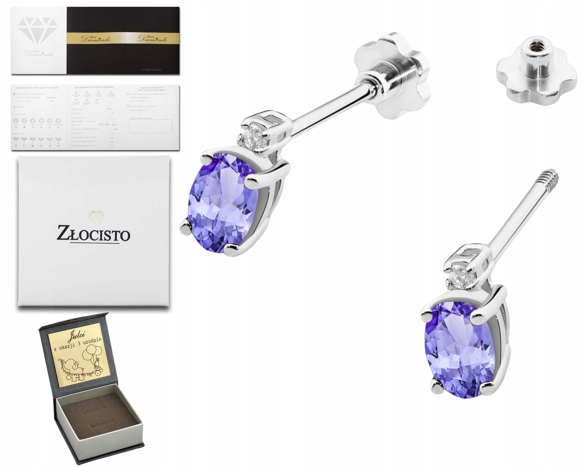 Bílé Zlato Náušnice S Přírodním Tanzanitem A Diamanty Zlato 585 Dárek