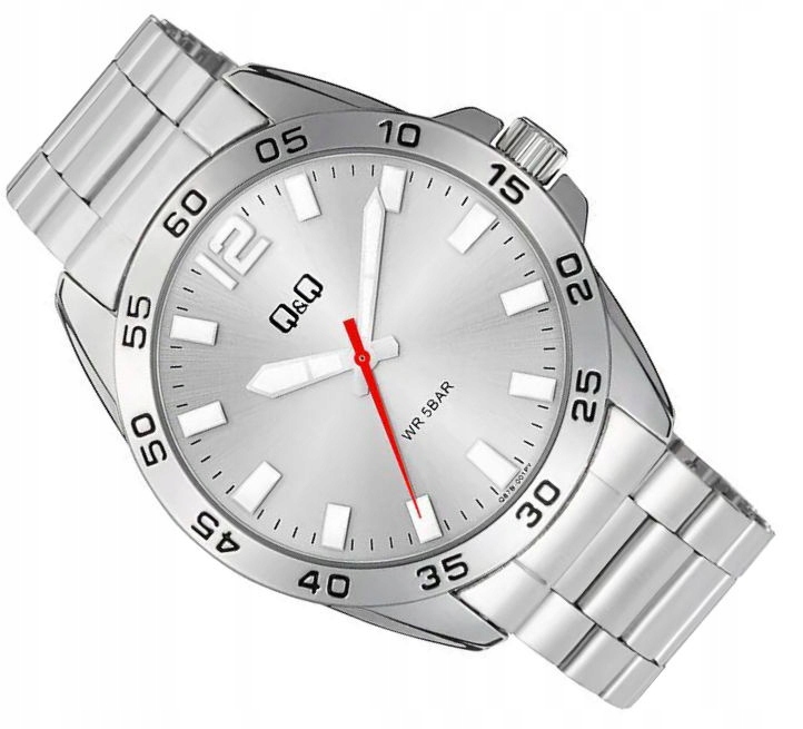 Pánské Stříbrné Vodotěsné 50M Hodinky Na Náramku Q&q Q87B-001P 44 mm