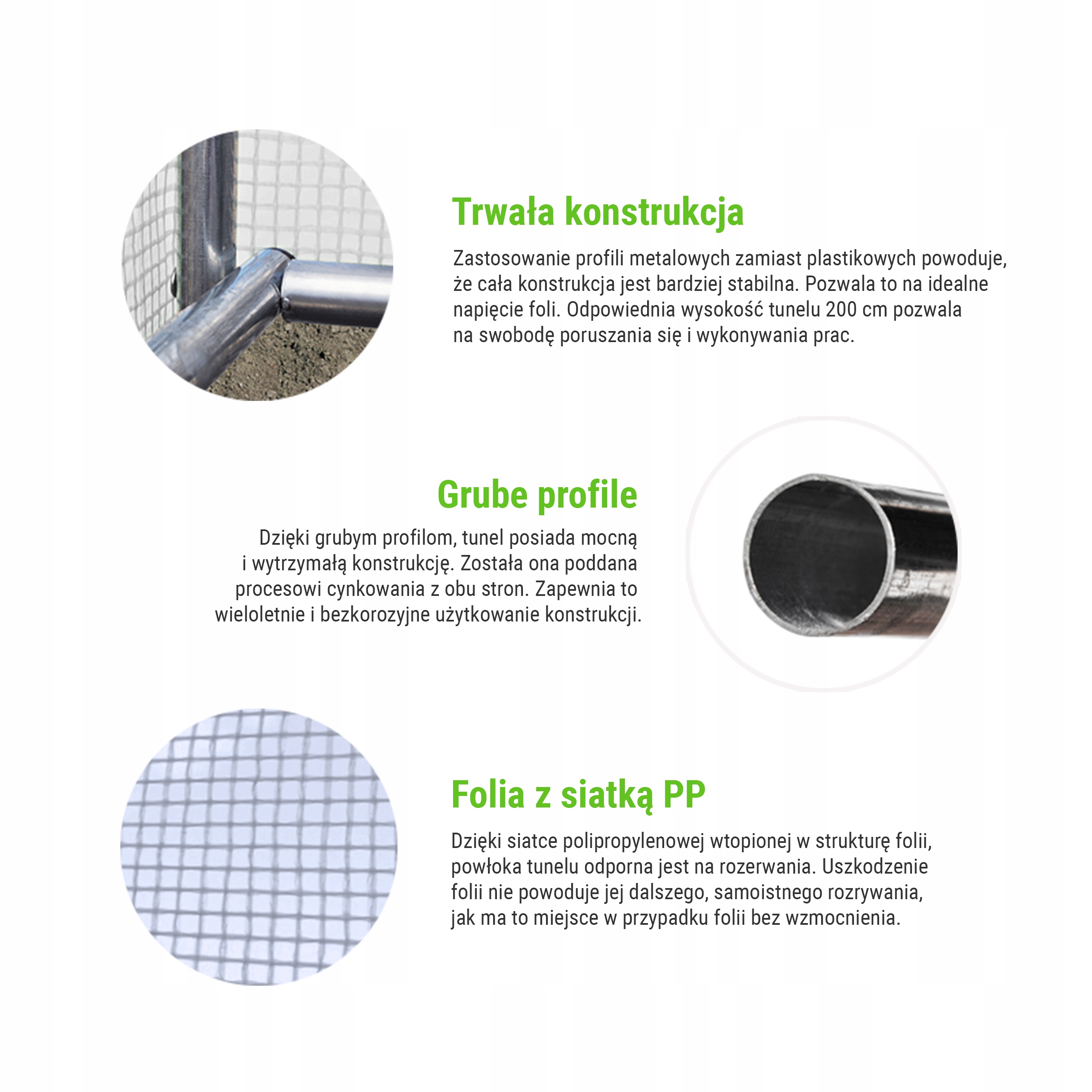 TUNEL FOLIOWY 2,5x4m (10m2) STELAŻ + FOLIA BIAŁA Długość (cm) 400 cm