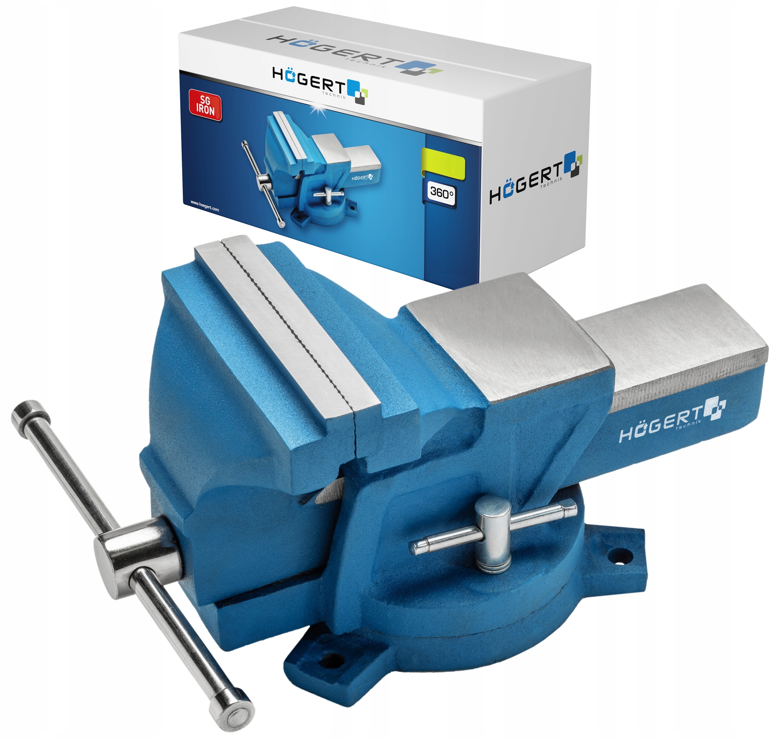 Hogert Pevný Zámečnický Svěrák 125 mm Otočný 360° Litinový HT3B611