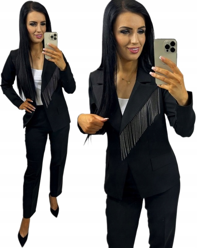 Dámský oblek Dámské obleky Komplet Sako kalhoty Černá L