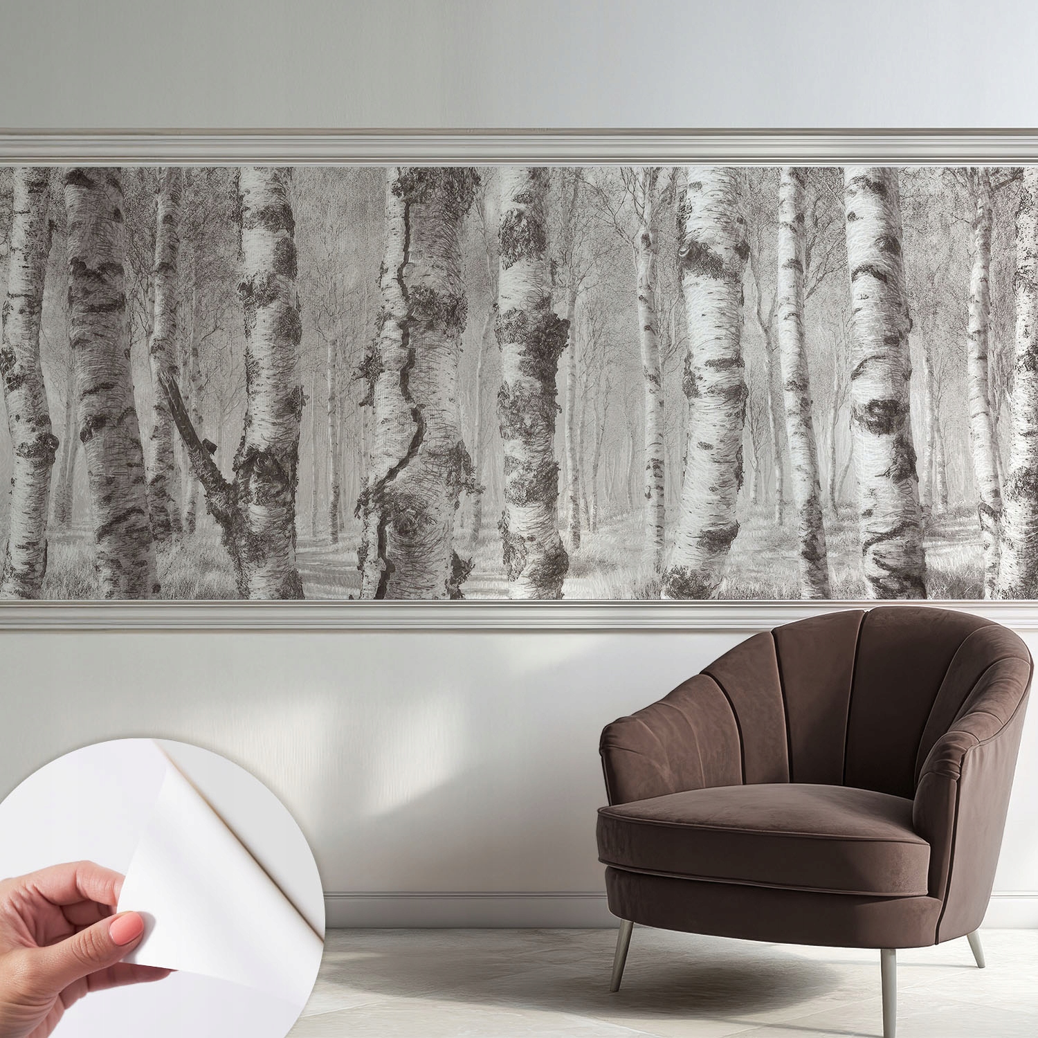 Módní Samolepicí tapeta s 3D nástěnným lepidlem Břízový les 250 x 104 cm
