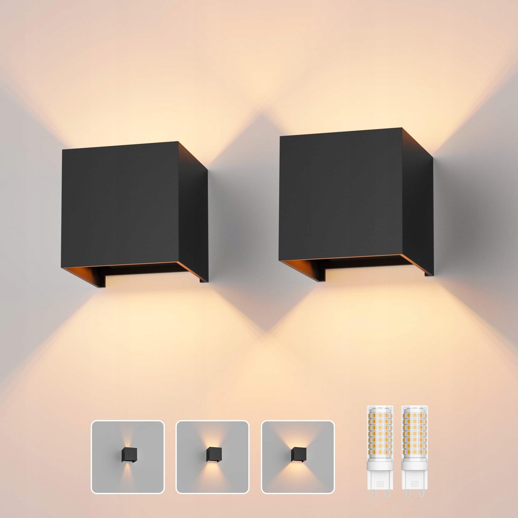 Klighten Led nástěnná lampa 2 kusy Vyměnitelná G9 3000K Černá Mt