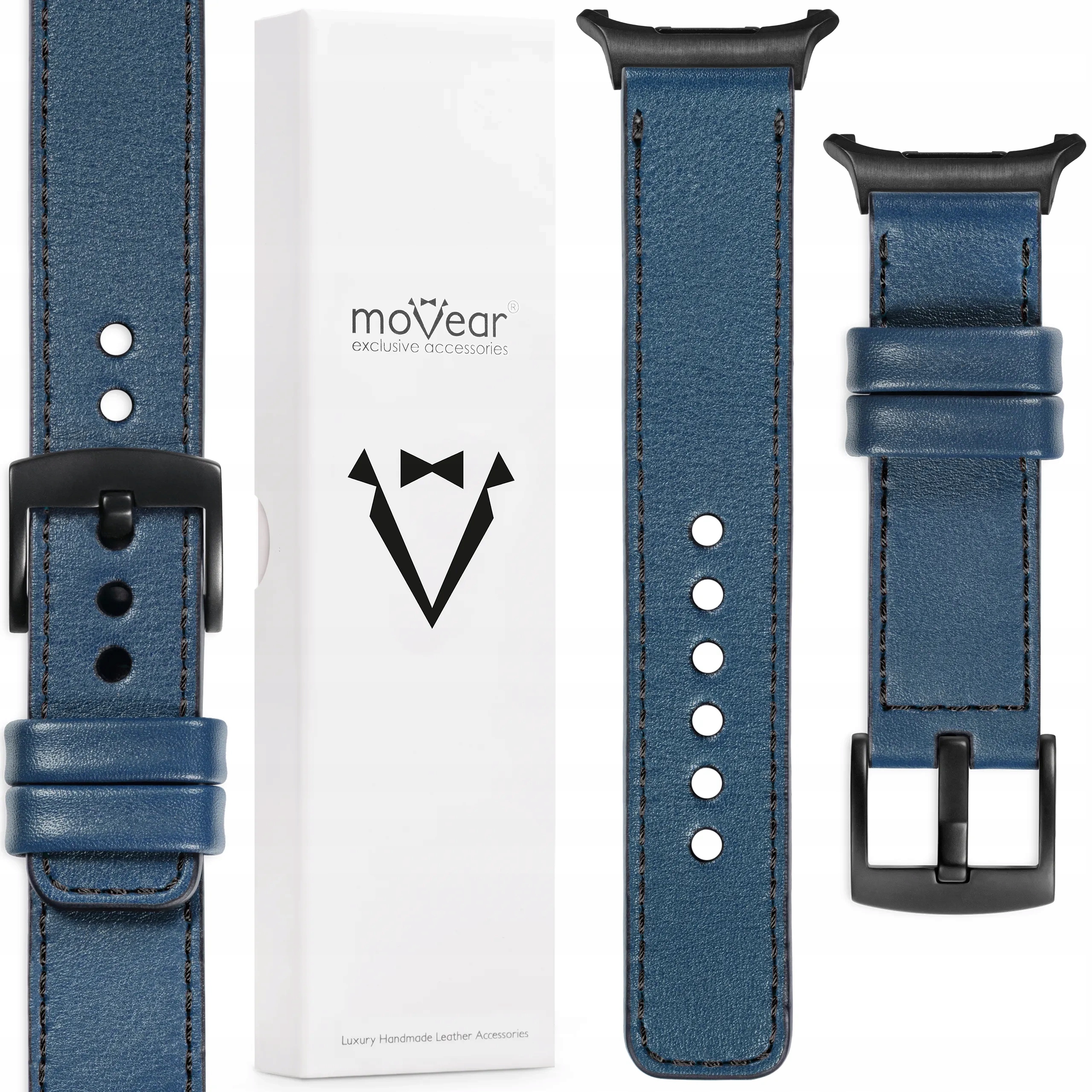 Prémiový řemínek pro Samsung Galaxy Watch Ultra kožený 24mm Modrý Movear