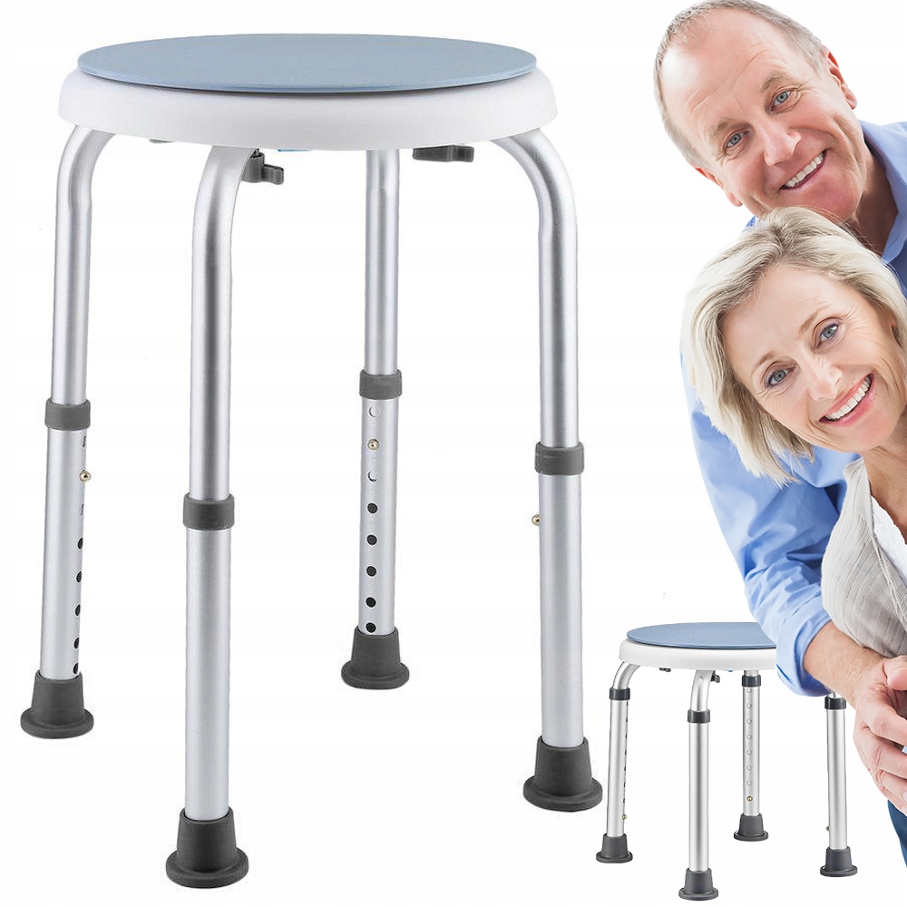Taboret Prysznicowy Okrągły Regulowany Alum Antypoślizgowy 136KG 36-52CM