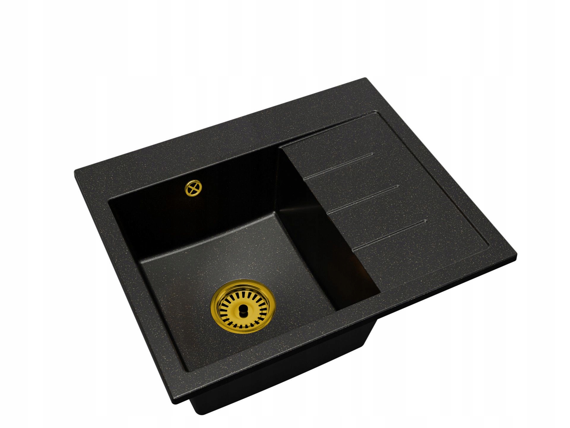 Kuchyňský dřez Velký Exclusive 60 Pravý Tečkovaný Zlatý Sifon Zlatý