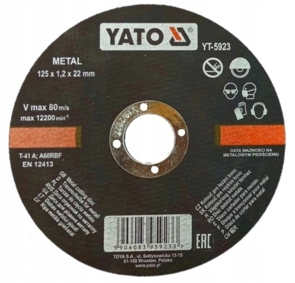 

Tarcza Do Cięcia Metalu 125 x 1,2 x22 Yato YT-5923