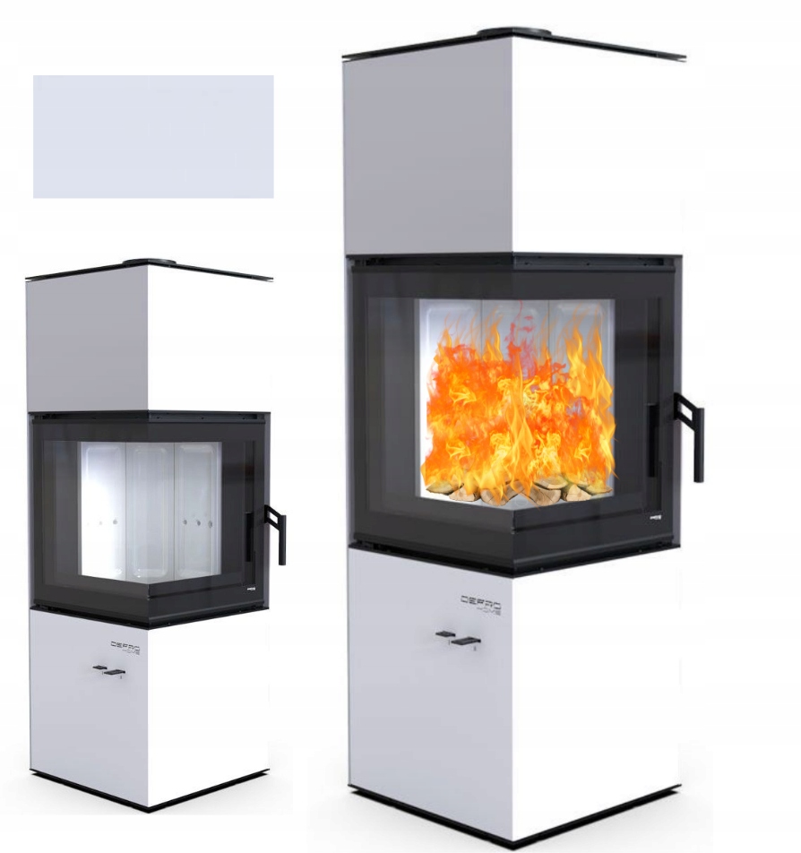 Piecyk piec Defro Quadroom Biały 9,6kW koza kominek Narożny Rogowy Boczny