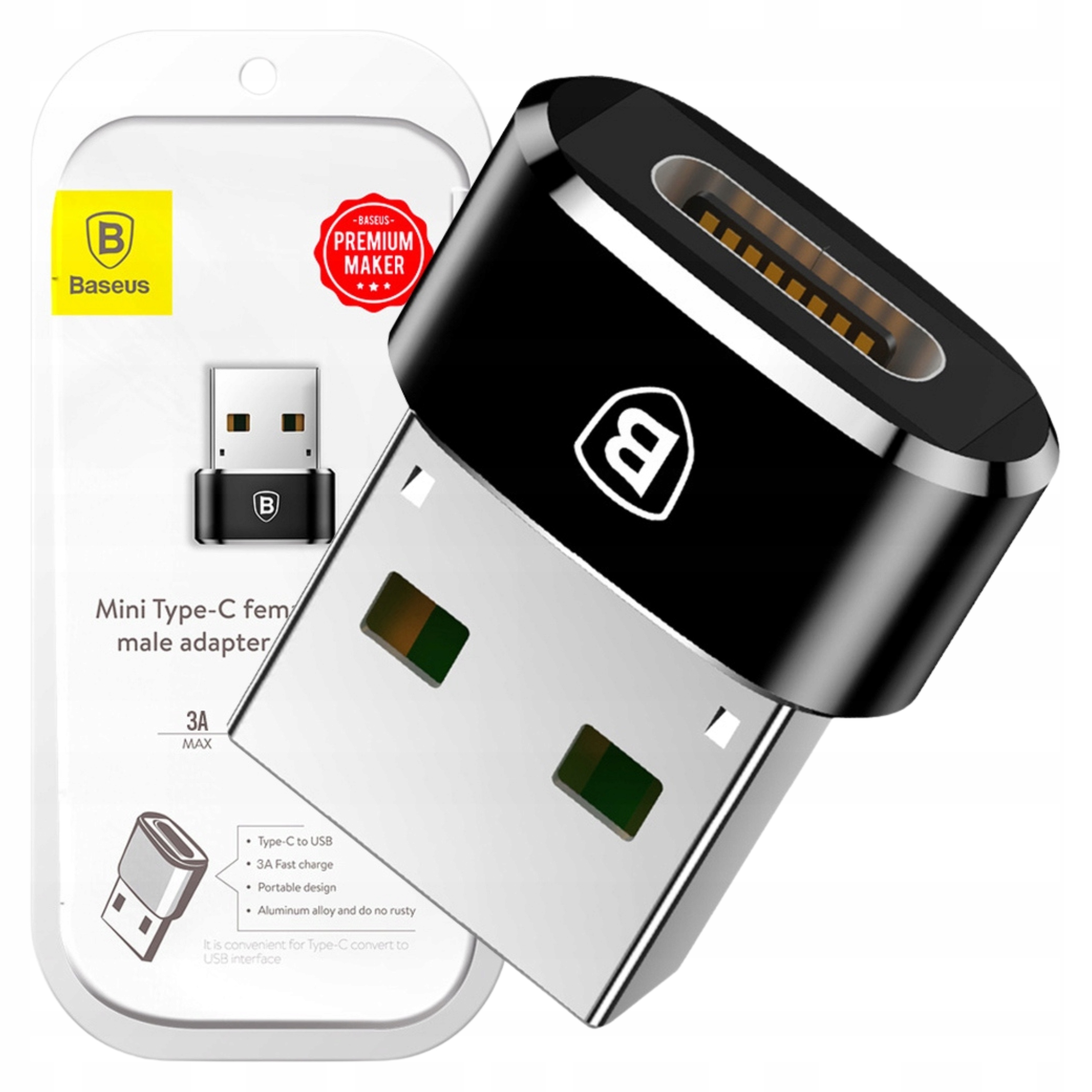 Baseus Adapter Usb-c Do Usb-a 3A Do Telefonów 2.0 Wysoka Szybkość Ładowania